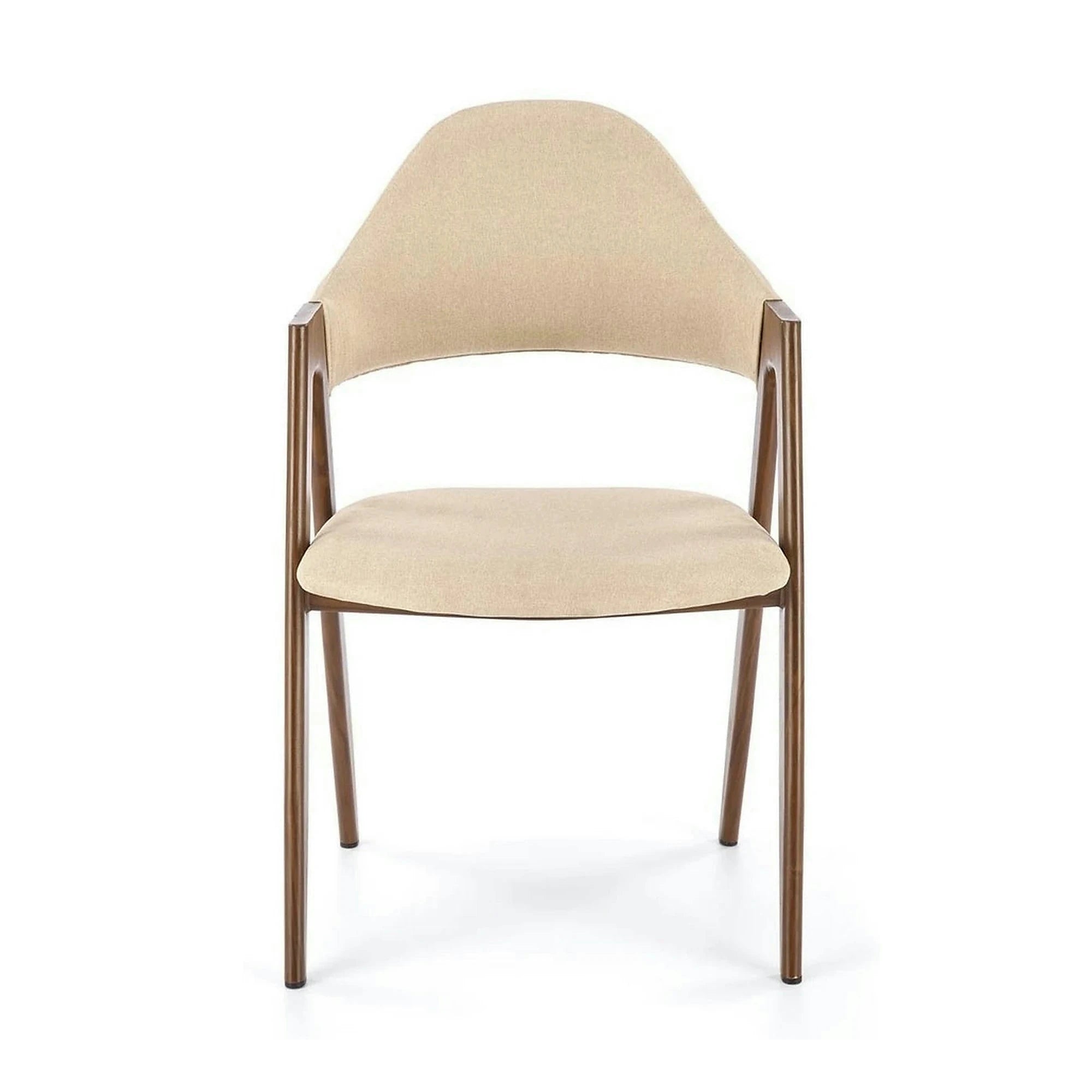 Scaun tapitat modern K344, bej/nuc, stofa clasica/metal, 51x57x82 cm