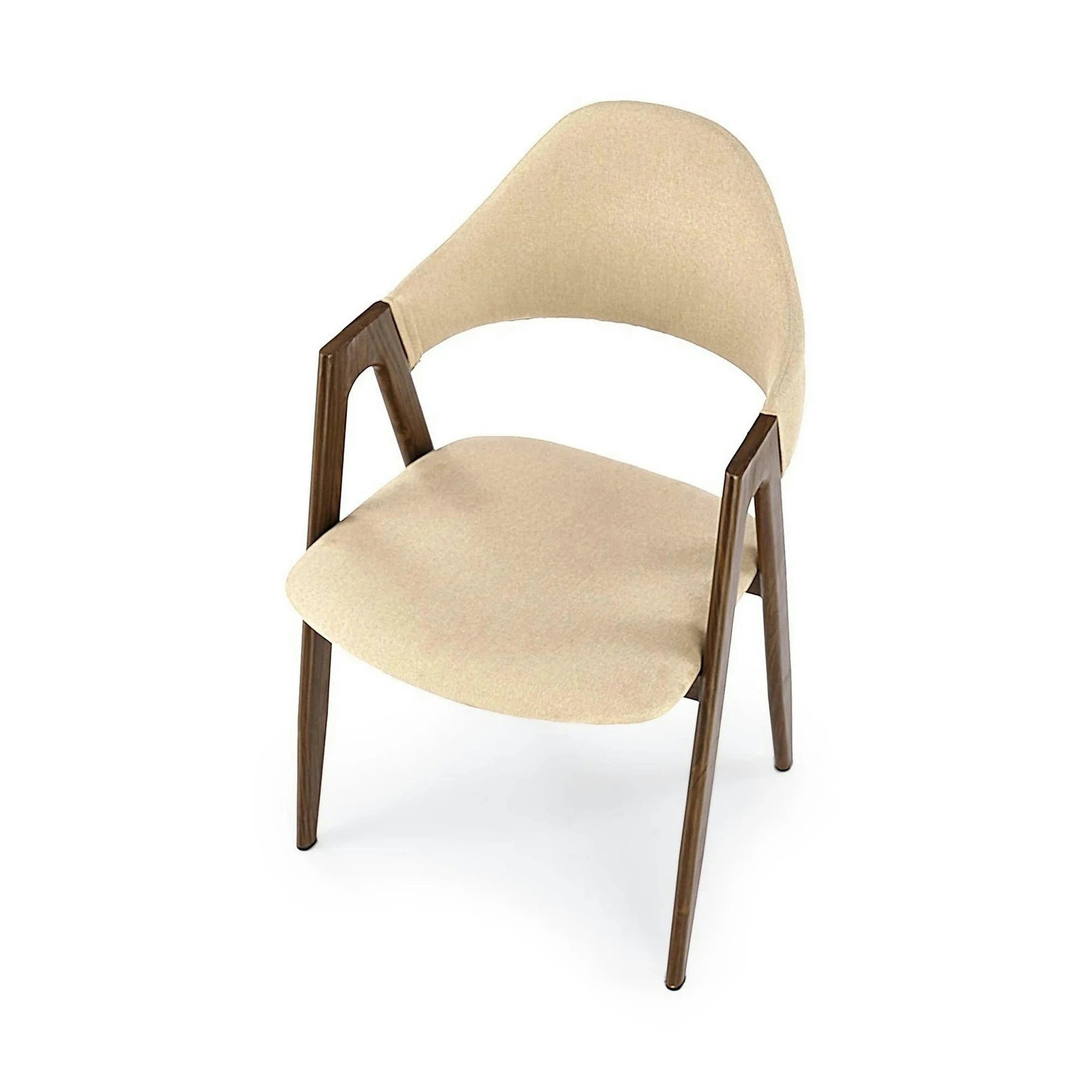 Scaun tapitat modern K344, bej/nuc, stofa clasica/metal, 51x57x82 cm