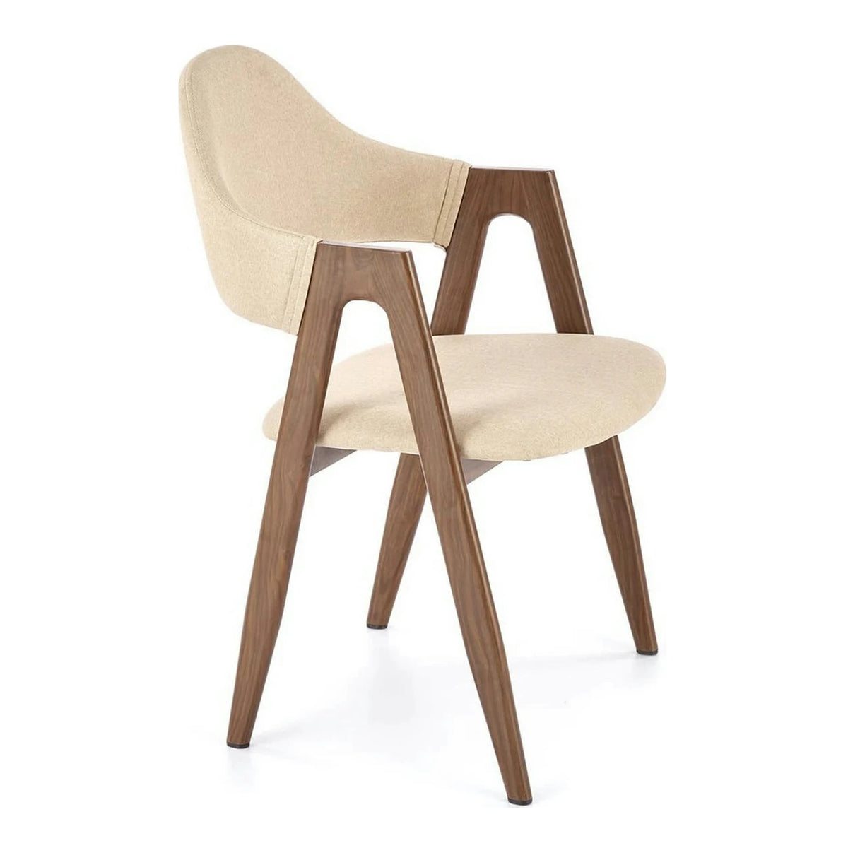 Scaun tapitat modern K344, bej/nuc, stofa clasica/metal, 51x57x82 cm