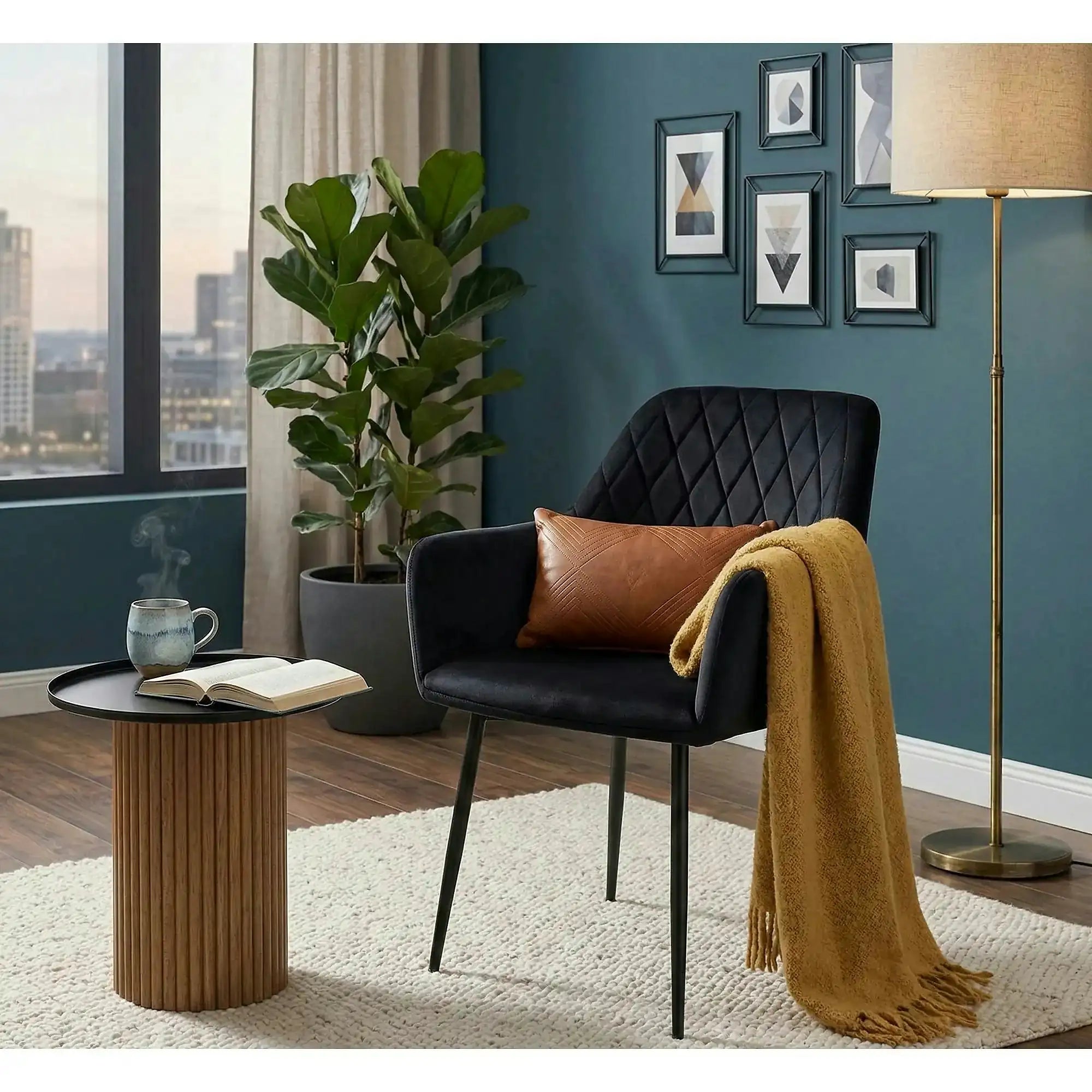 Scaun tapitat negru K558, stofa catifelata/metal, 59x60x86 cm