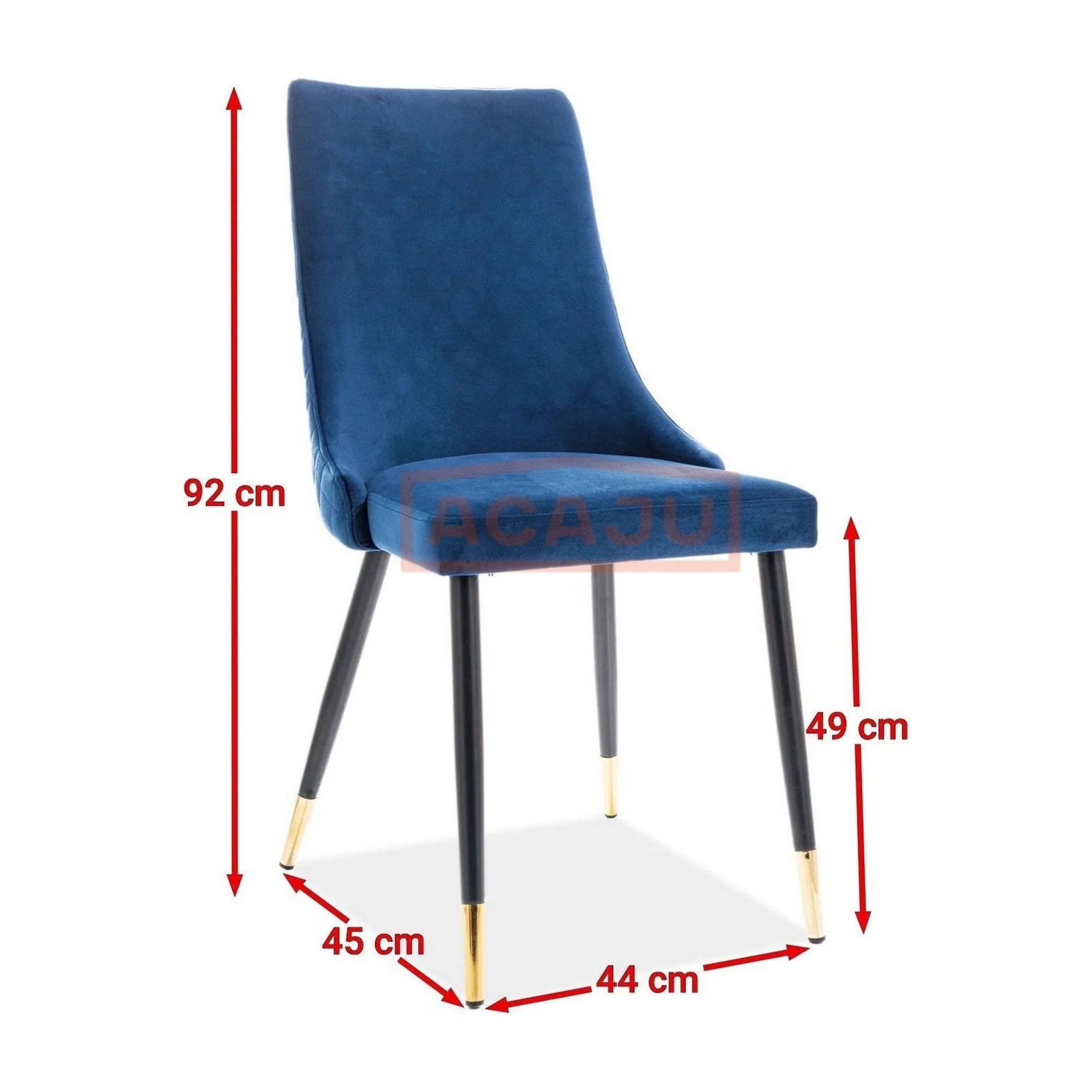 Scaun tapitat PIANO, albastru/negru, stofa catifelat/metal, 47x44x93 cm