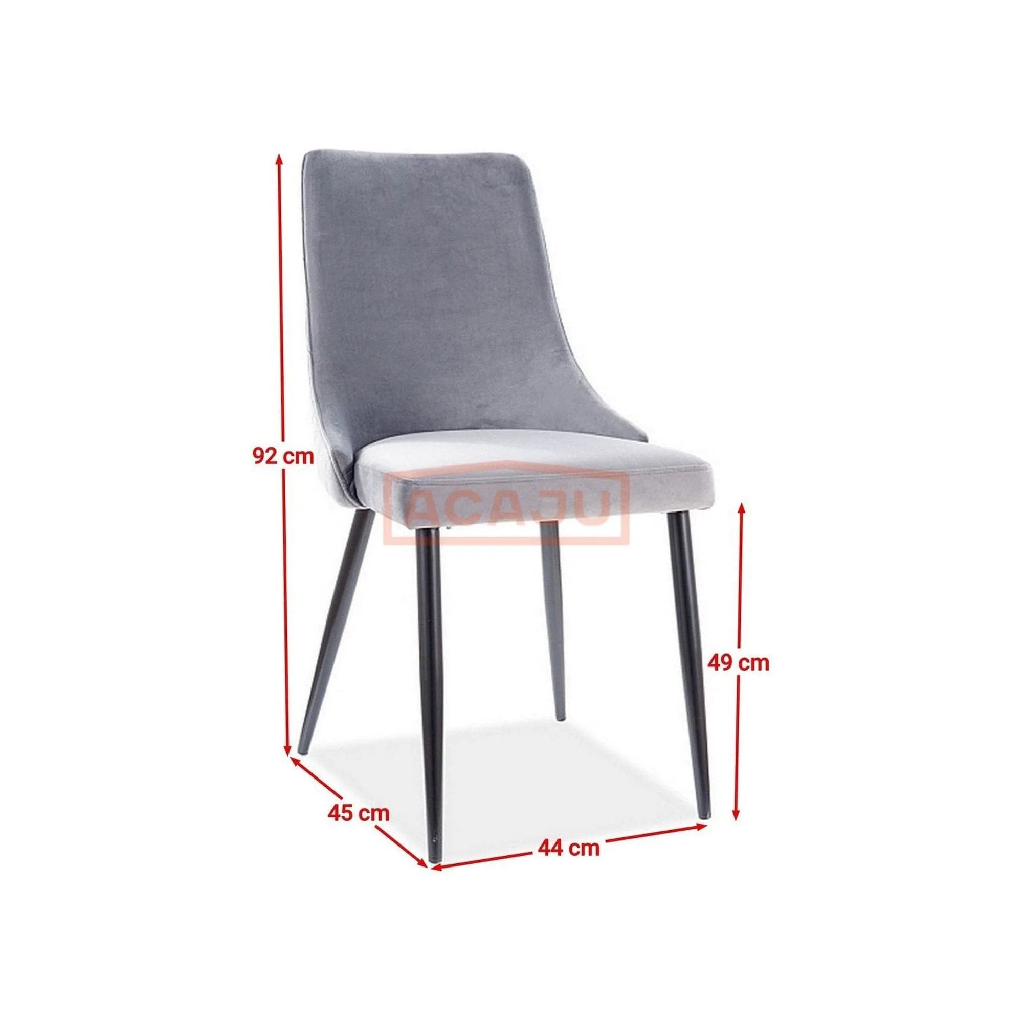 Scaun tapitat PIANO B, gri/negru, stofa catifelata/metal, 47x44x93 cm