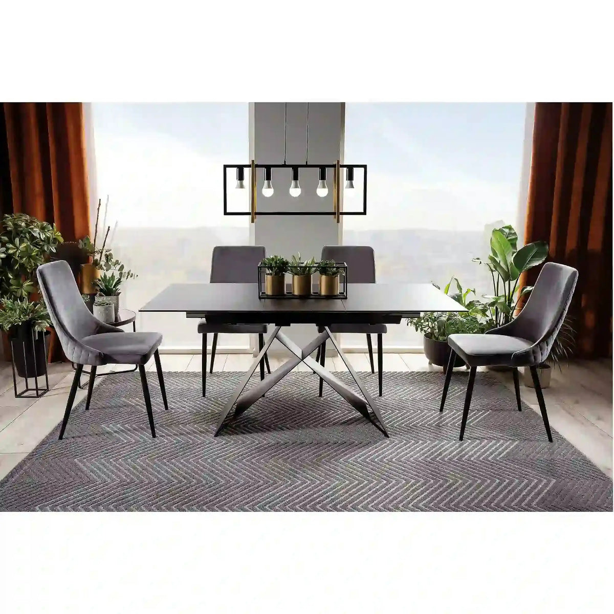 Scaun tapitat PIANO B, gri/negru, stofa catifelata/metal, 47x44x93 cm