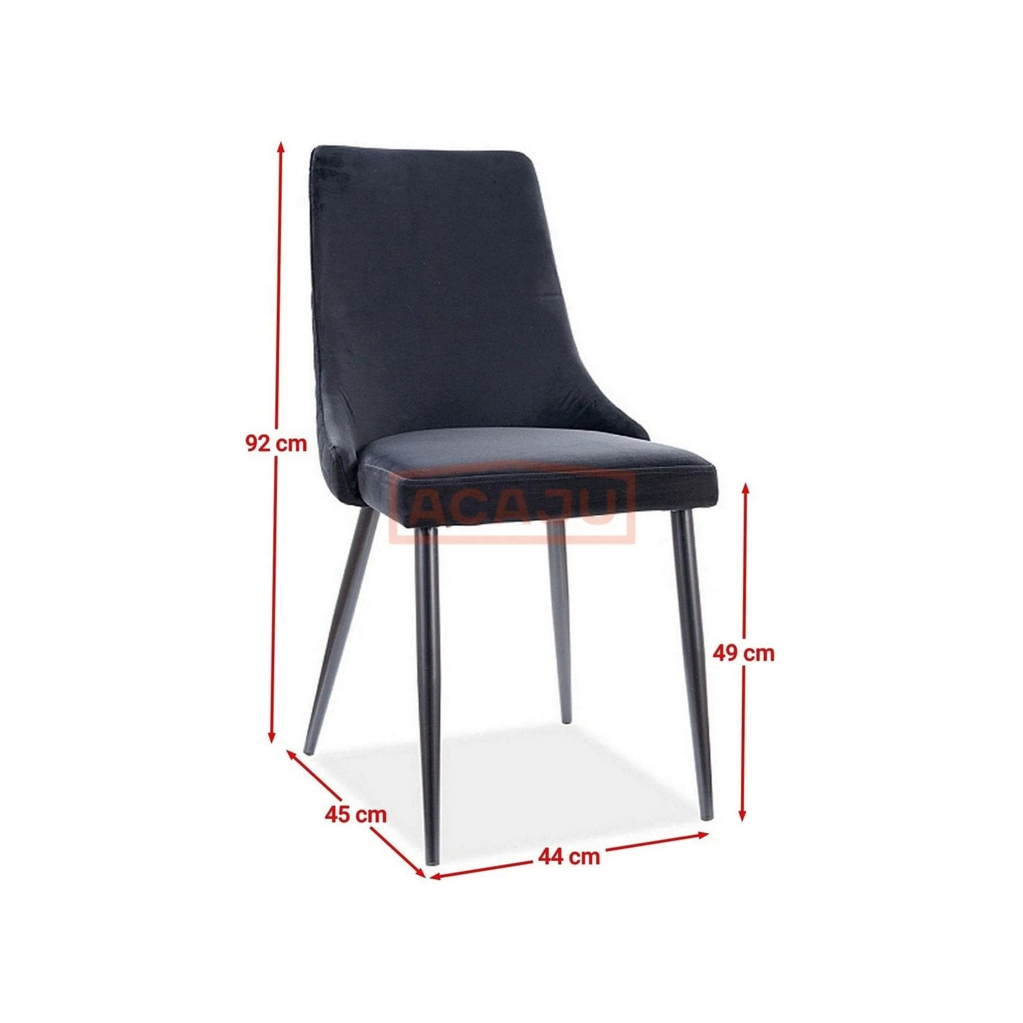 Scaun tapitat PIANO B, negru, stofa catifelata/metal, 47x44x93 cm