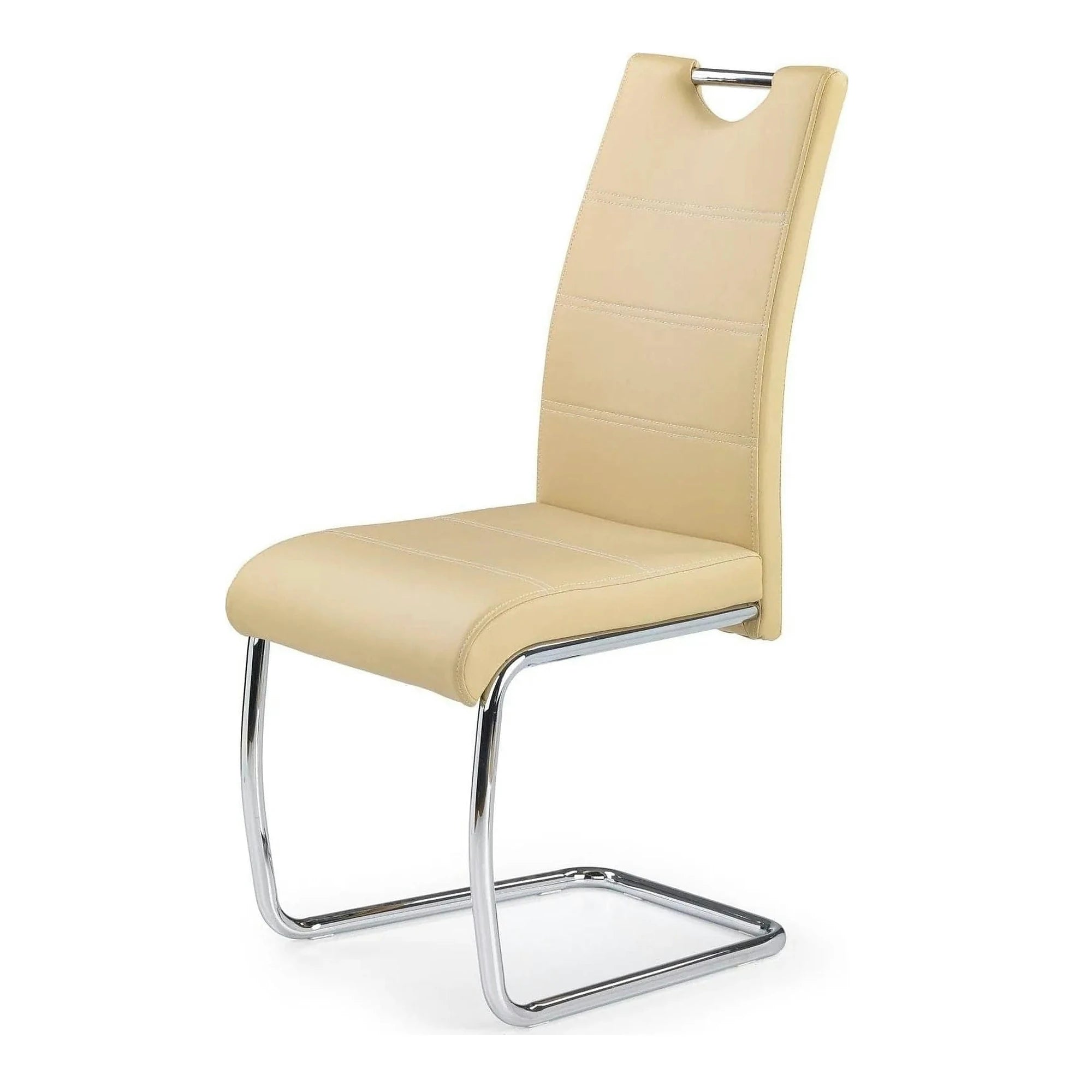 Scaun tapitat piele ecologica K211, bej/crom, 42x60x97 cm