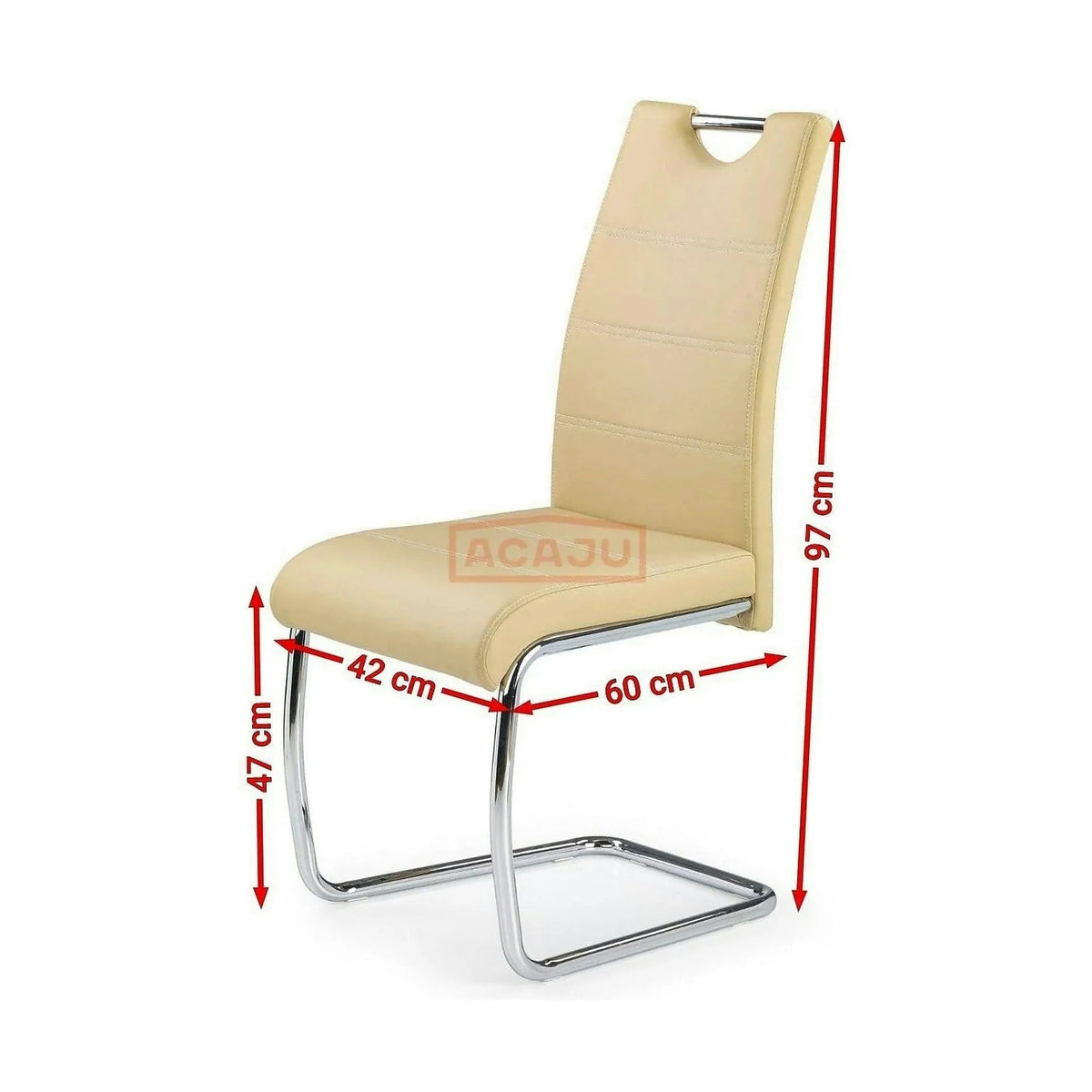 Scaun tapitat piele ecologica K211, bej/crom, 42x60x97 cm