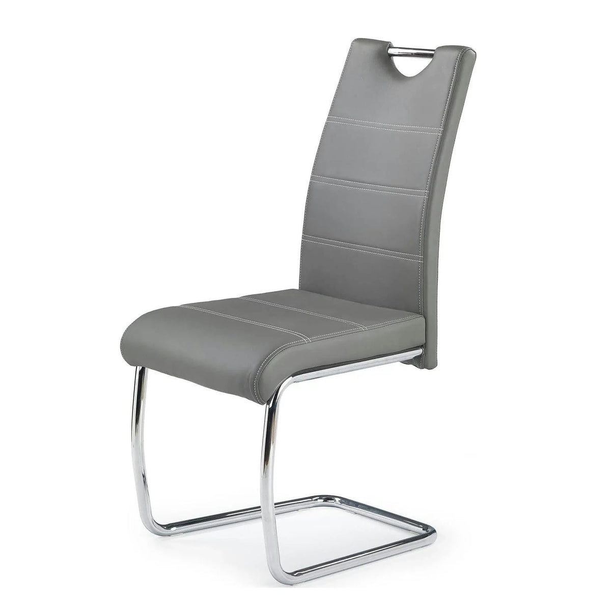 Scaun tapitat piele ecologica K211, gri/crom, 42x60x97 cm