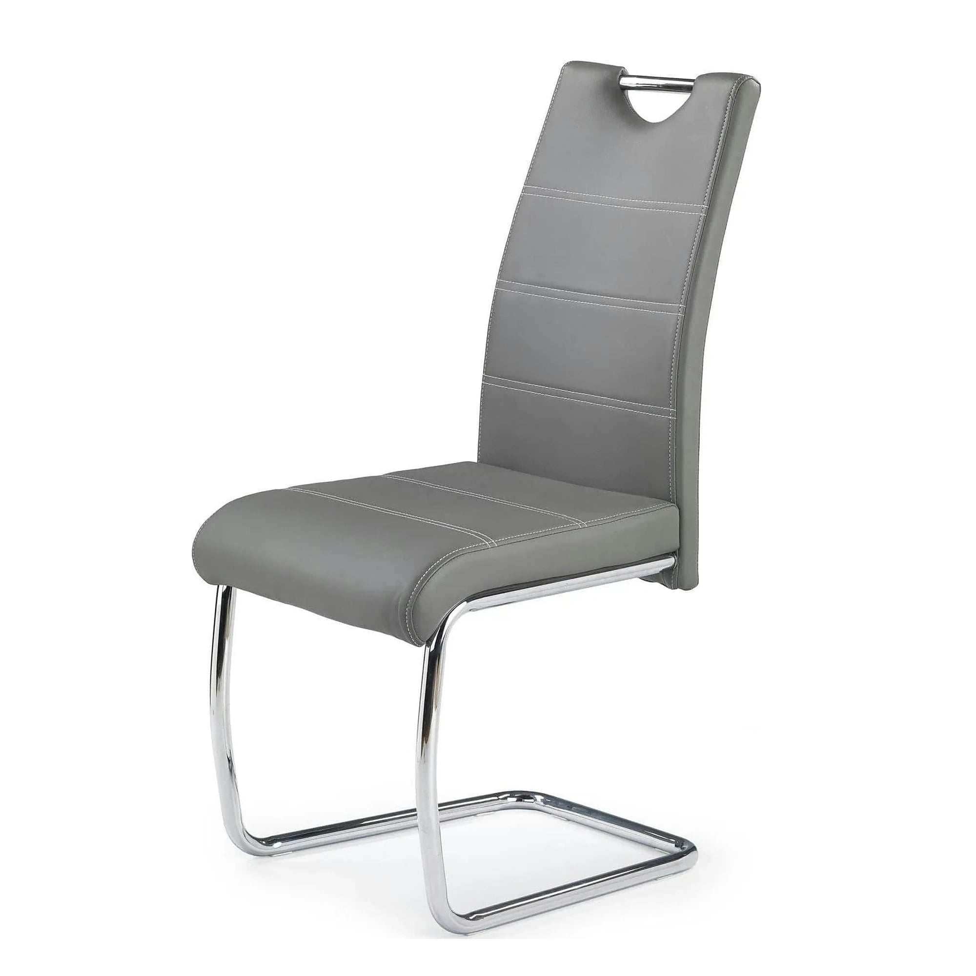 Scaun tapitat piele ecologica K211, gri/crom, 42x60x97 cm