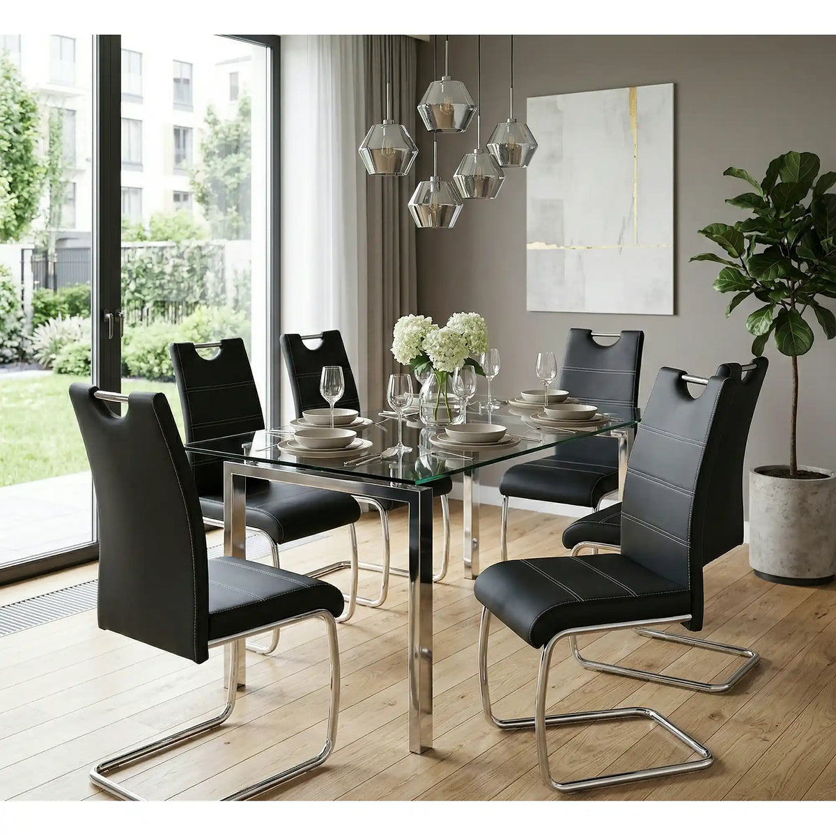 Scaun tapitat piele ecologica K211, negru/crom, 42x60x97 cm