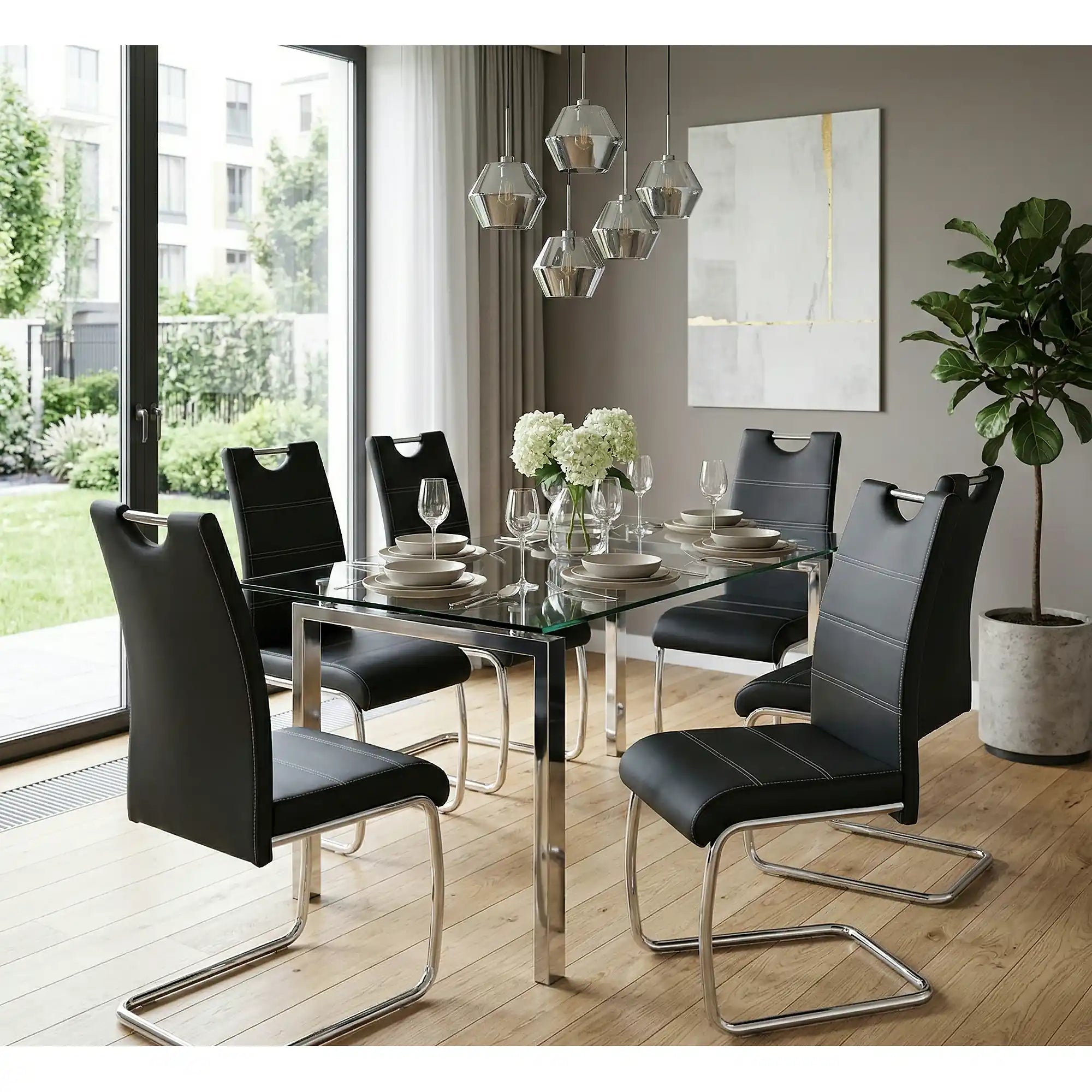 Scaun tapitat piele ecologica K211, negru/crom, 42x60x97 cm