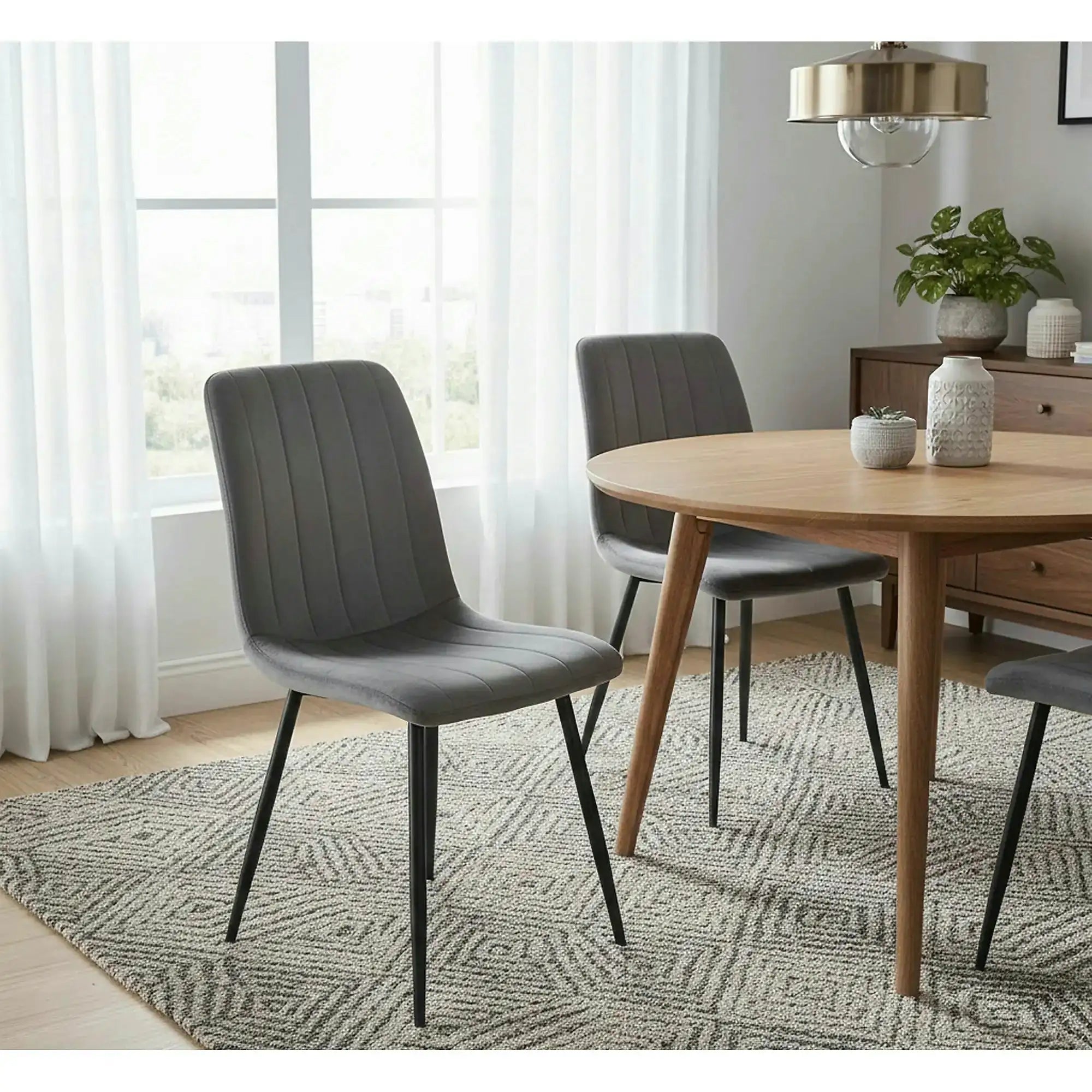 Scaun tapitat stofa catifelata ALAN, gri/negru, 45x39x91 cm