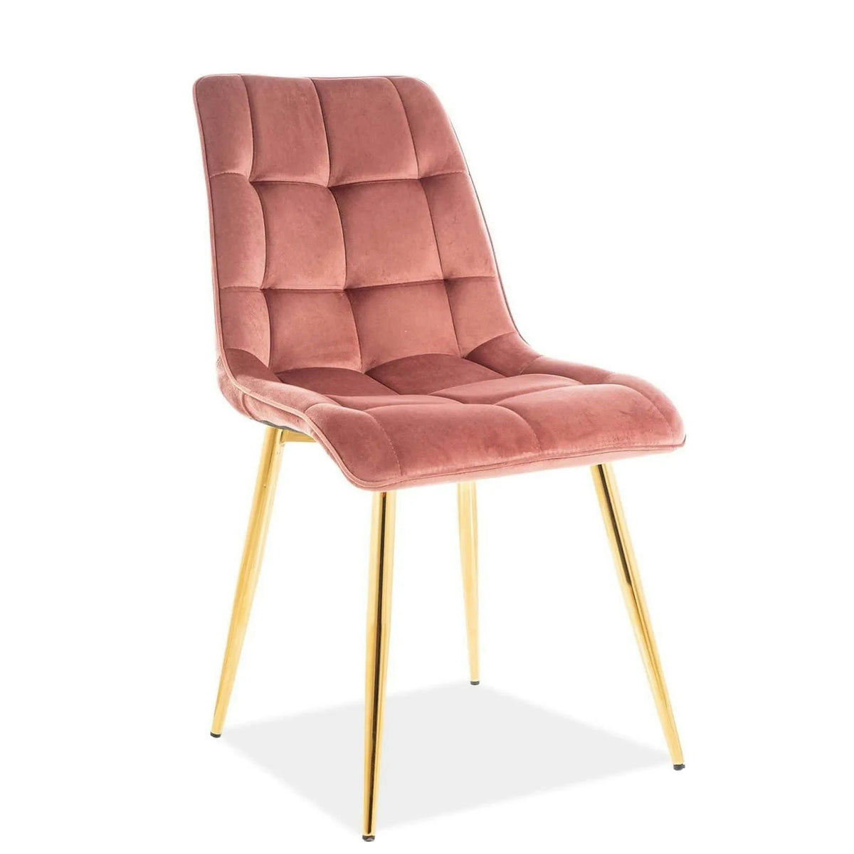 Scaun tapitat stofa catifelata CHIC, roz/auriu, 50x43x88 cm