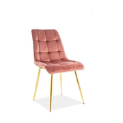 Scaun tapitat stofa catifelata CHIC, roz/auriu, 50x58x88 cm