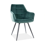 Scaun tapitat stofa catifelata LILIA, verde/negru, 59x45x90 cm