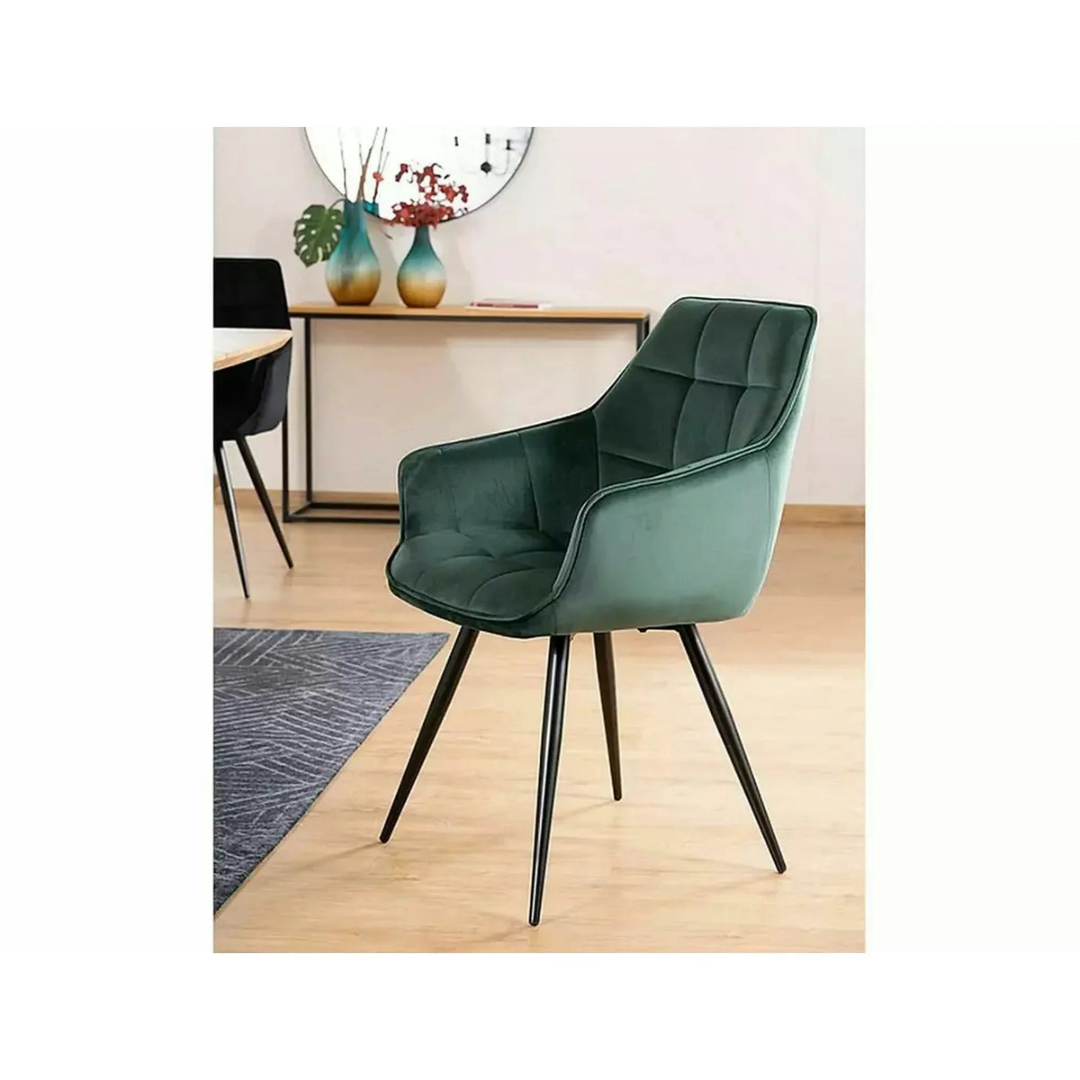Scaun tapitat stofa catifelata LILIA, verde/negru, 59x45x90 cm