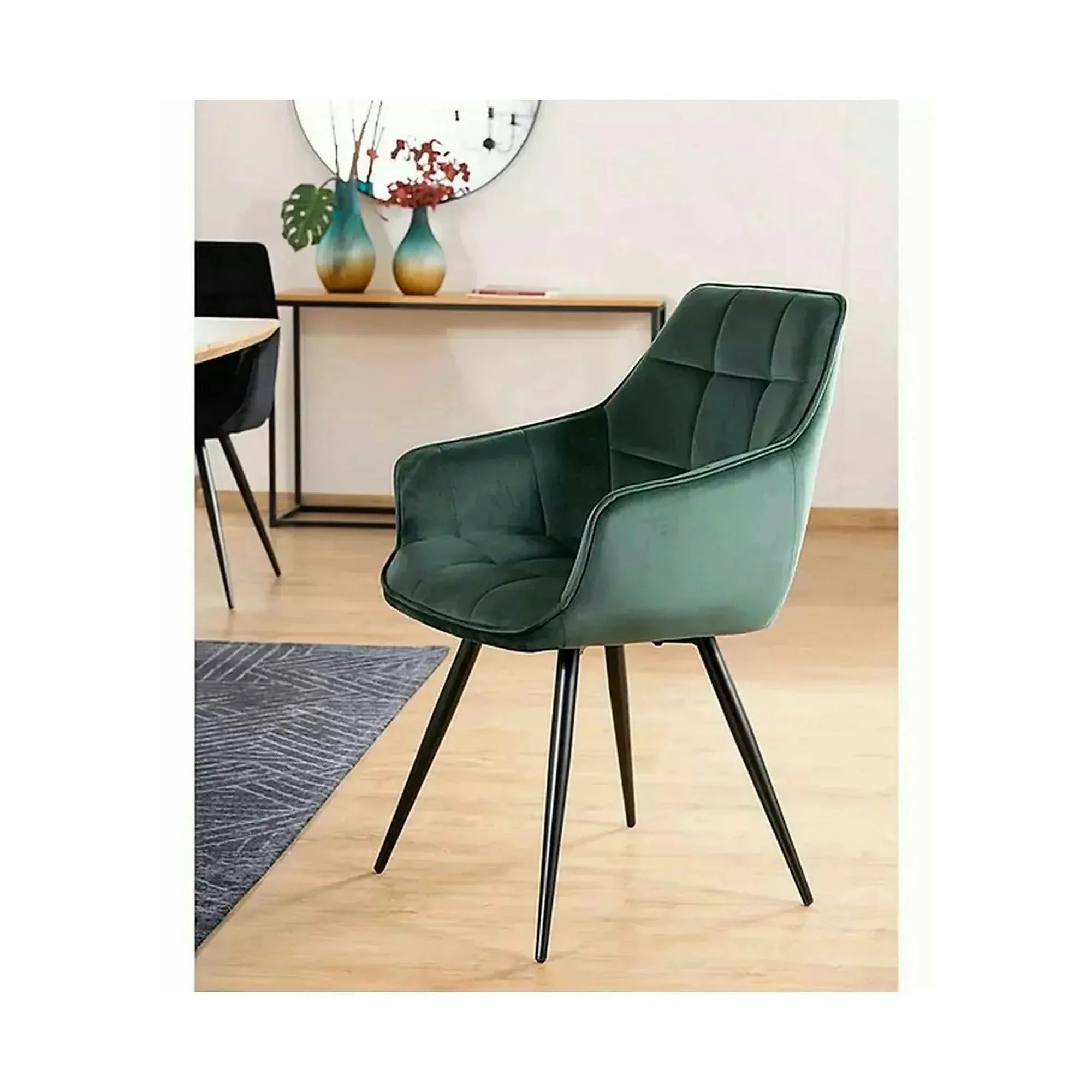 Scaun tapitat stofa catifelata LILIA, verde/negru, 59x45x90 cm