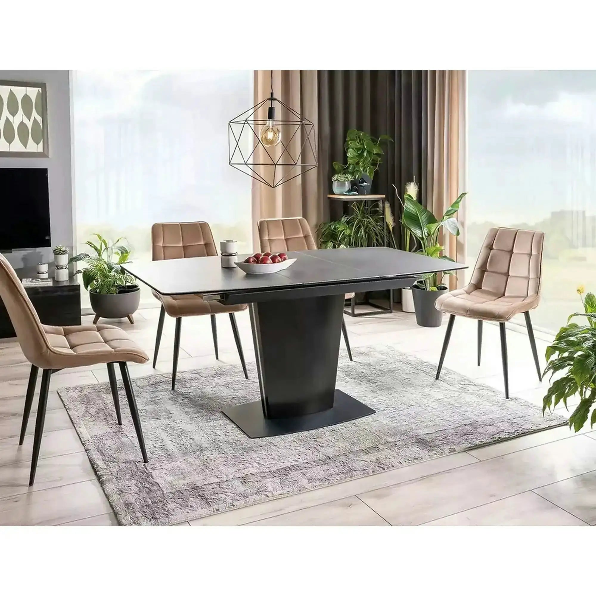 Scaun tapitat stofa CHIC, bej, catifea/metal, 50x58x88 cm