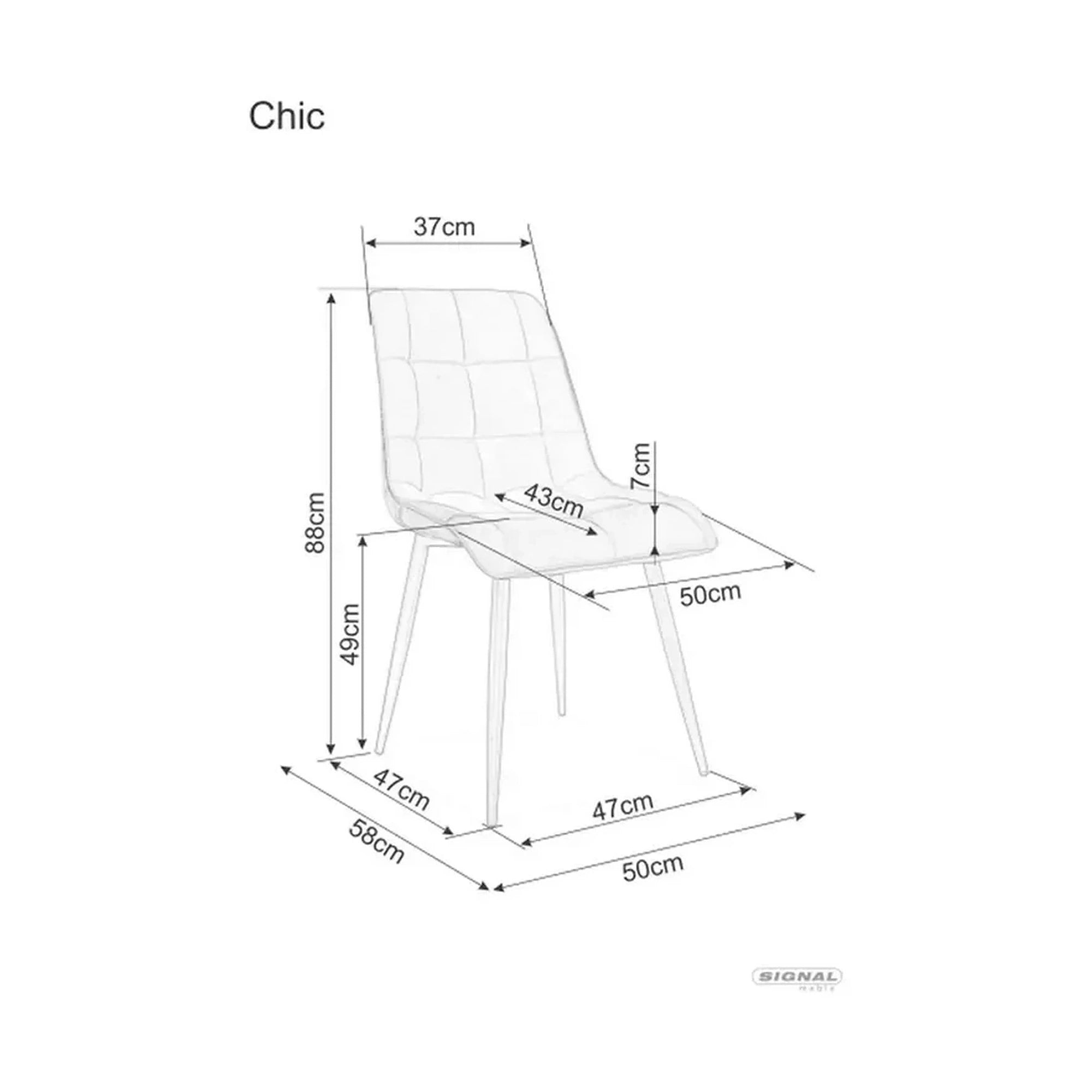 Scaun tapitat stofa CHIC, catifea gri - Bluvel 14, 50x58x88 cm