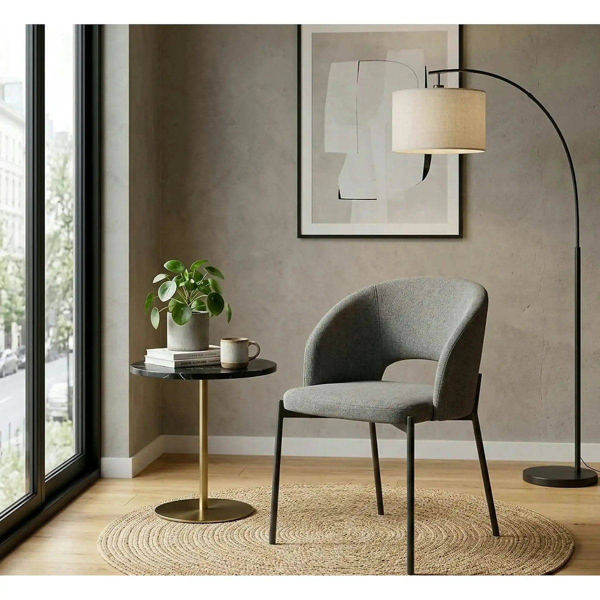 Scaun tapitat stofa clasica K373, gri/negru, 51x57x77 cm