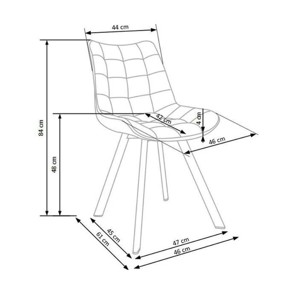 Scaun tapitat stofa K332, caramiziu/negru, catifea/metal, 46x61x84 cm