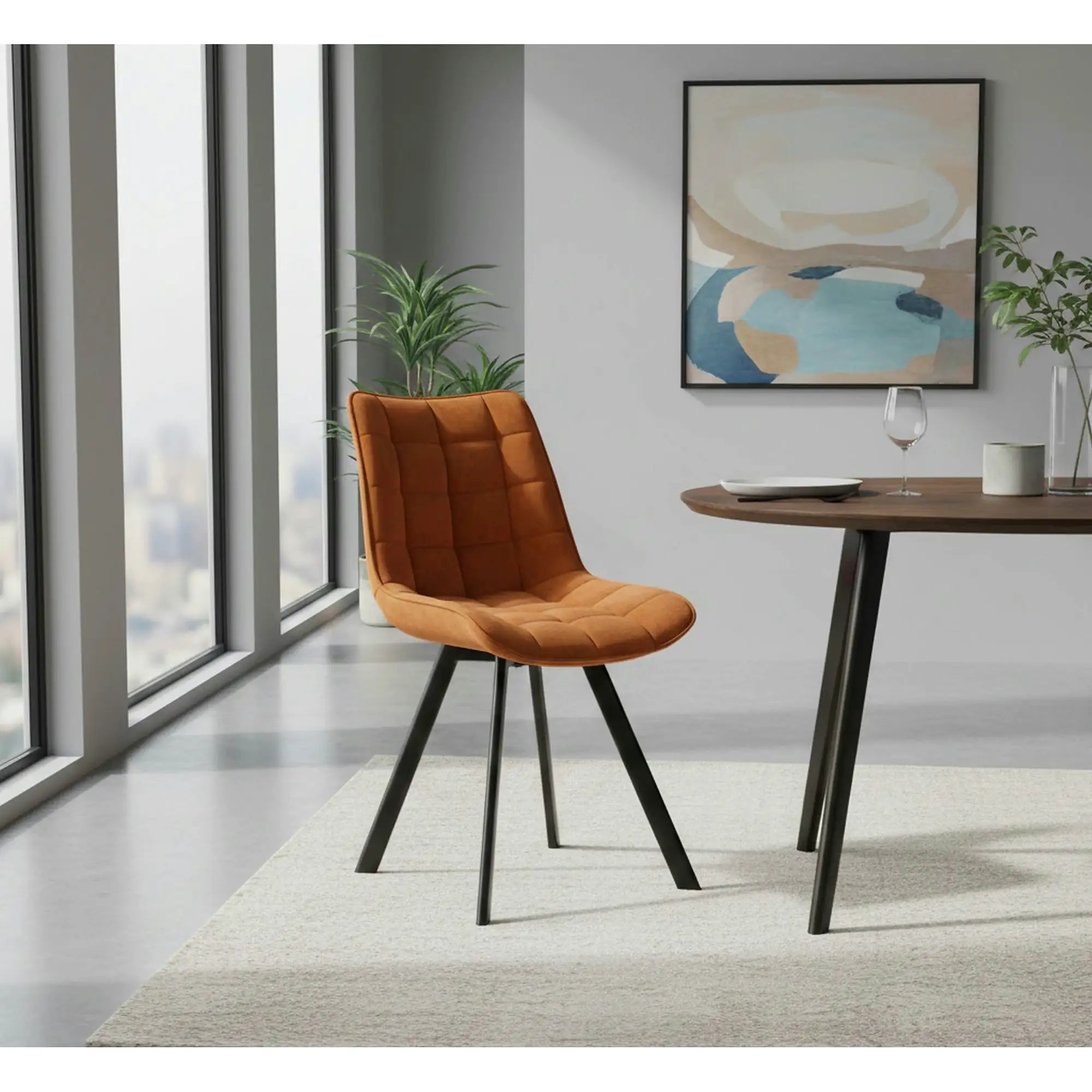 Scaun tapitat stofa K332, caramiziu/negru, catifea/metal, 46x61x84 cm