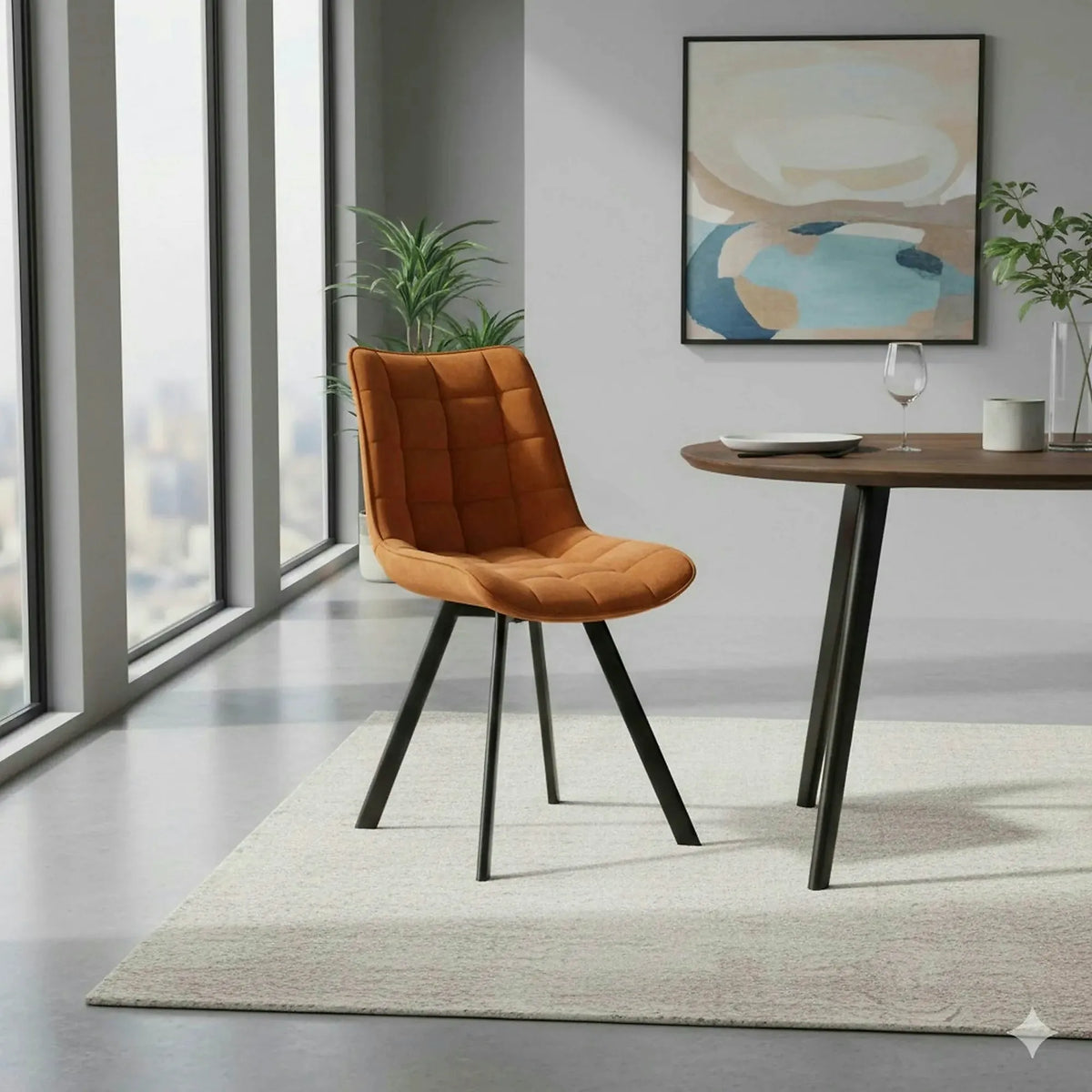 Scaun tapitat stofa K332, caramiziu/negru, catifea/metal, 46x61x84 cm