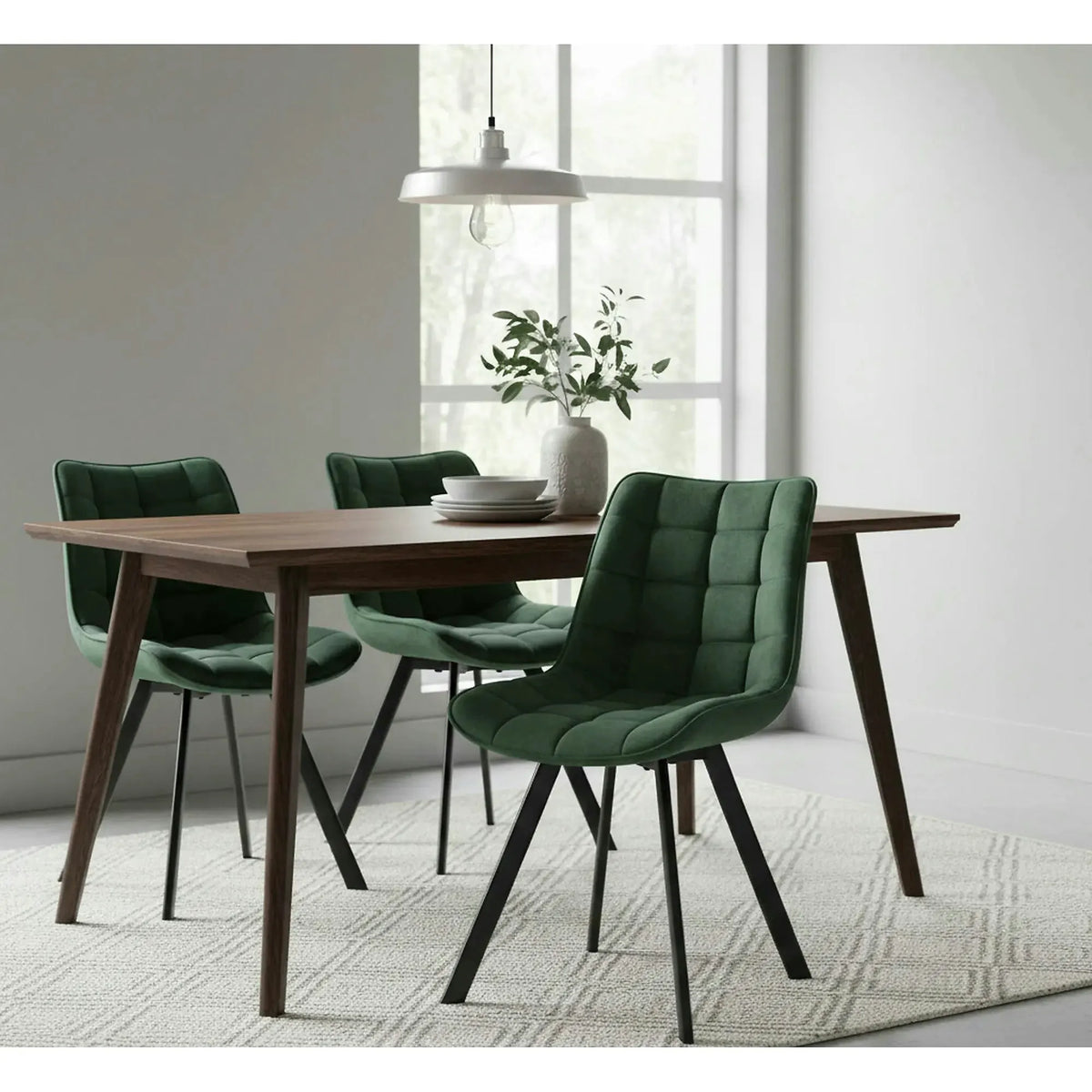 Scaun tapitat stofa K332, verde inchis/negru, catifea/metal, 46x61x84 cm