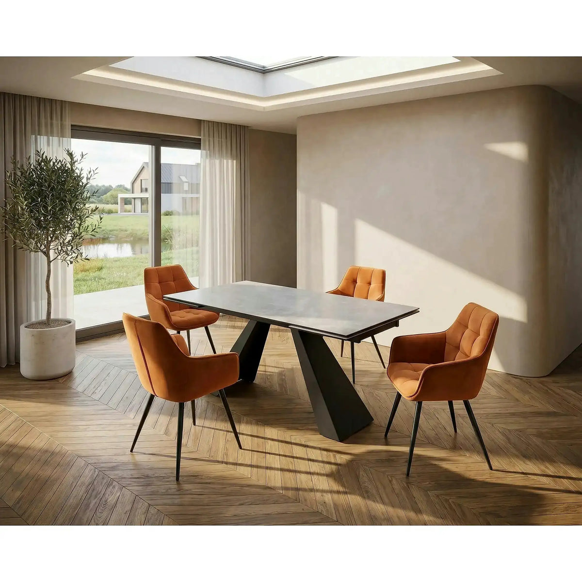 Scaun tapitat stofa LILIA, caramiziu/negru, 59x45x90 cm