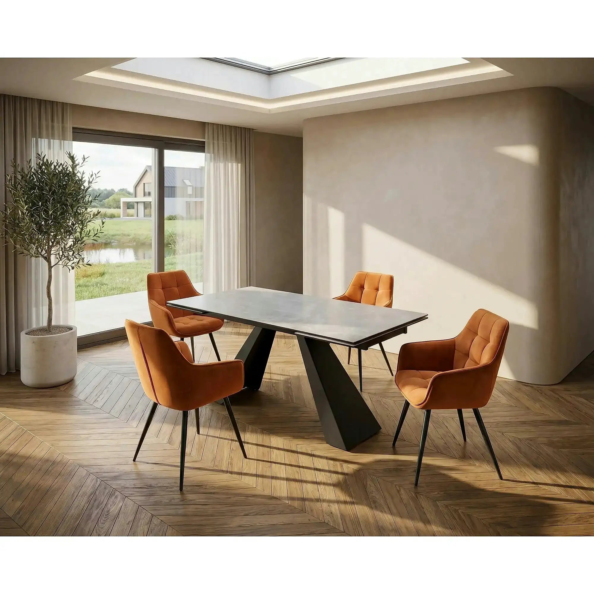 Scaun tapitat stofa LILIA, caramiziu/negru, 59x45x90 cm