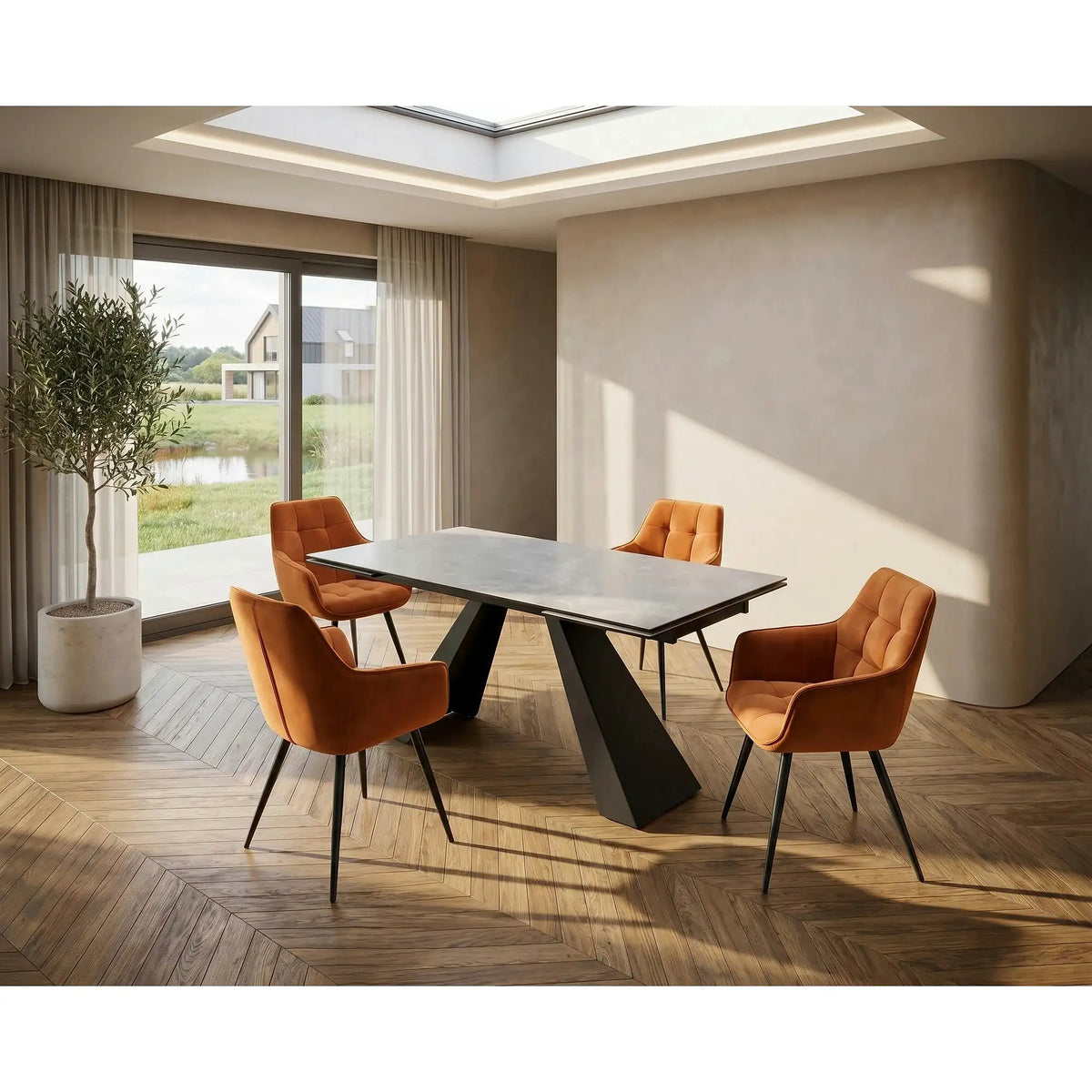 Scaun tapitat stofa LILIA, caramiziu/negru, 59x45x90 cm