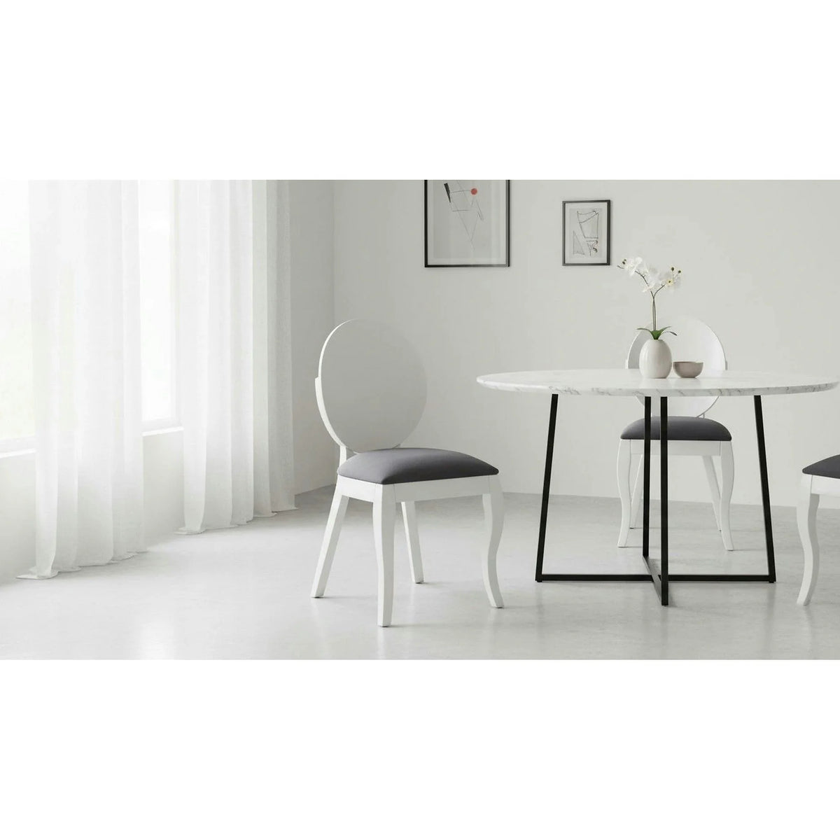 Scaun tapitat Verdi, gri/alb, stofa clasica/lemn de fag, 43X52X90 CM