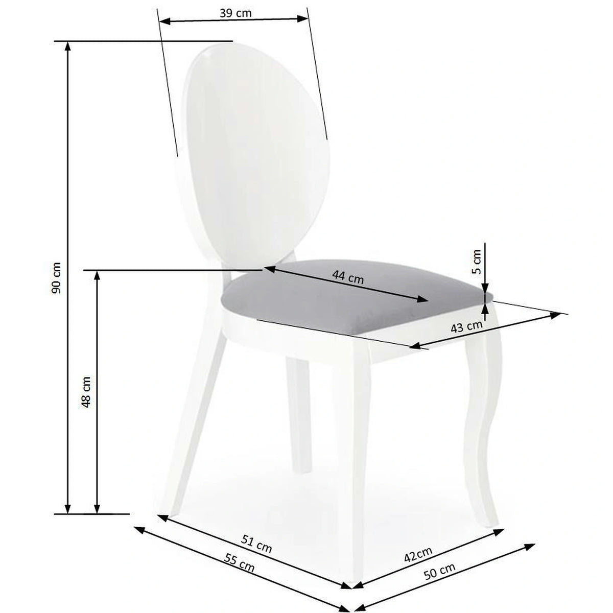Scaun tapitat Verdi, gri/alb, stofa clasica/lemn de fag, 43X52X90 CM