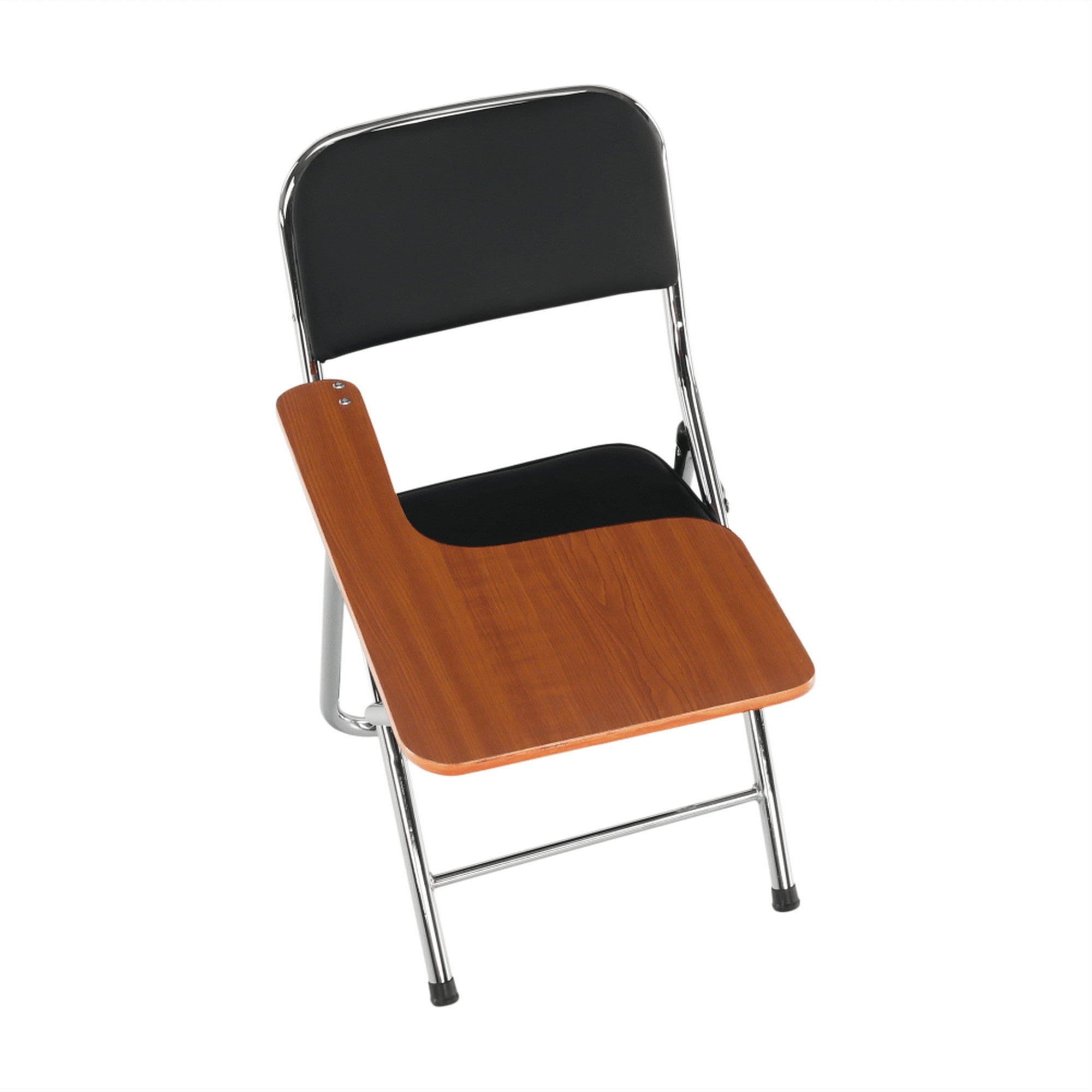 Scaun TEKER, negru/stejar natural/crom, piele ecologica/lemn/metal, 49x82x77 cm