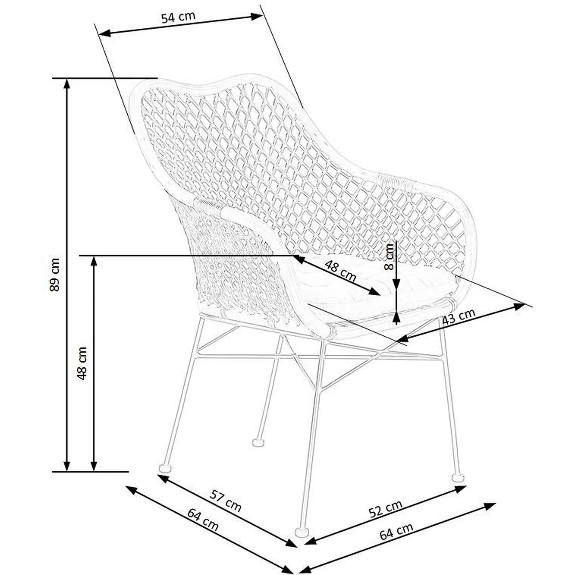 Scaun terasa K336, stejar/maro inchis, ratan natural/metal, 64X64X89 CM