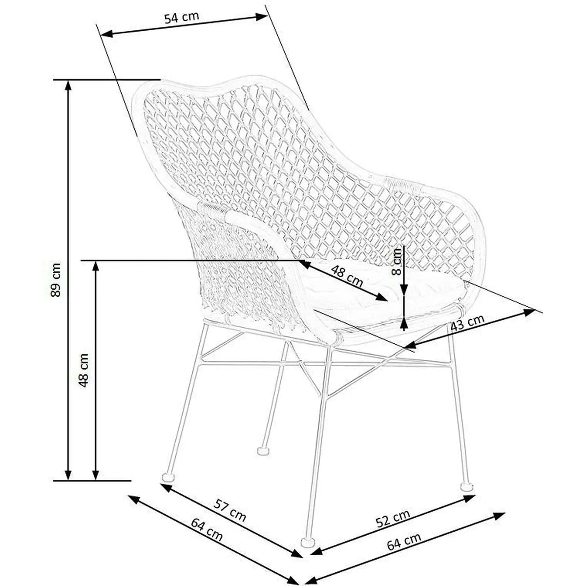 Scaun terasa K336, stejar/maro inchis, ratan natural/metal, 64X64X89 CM