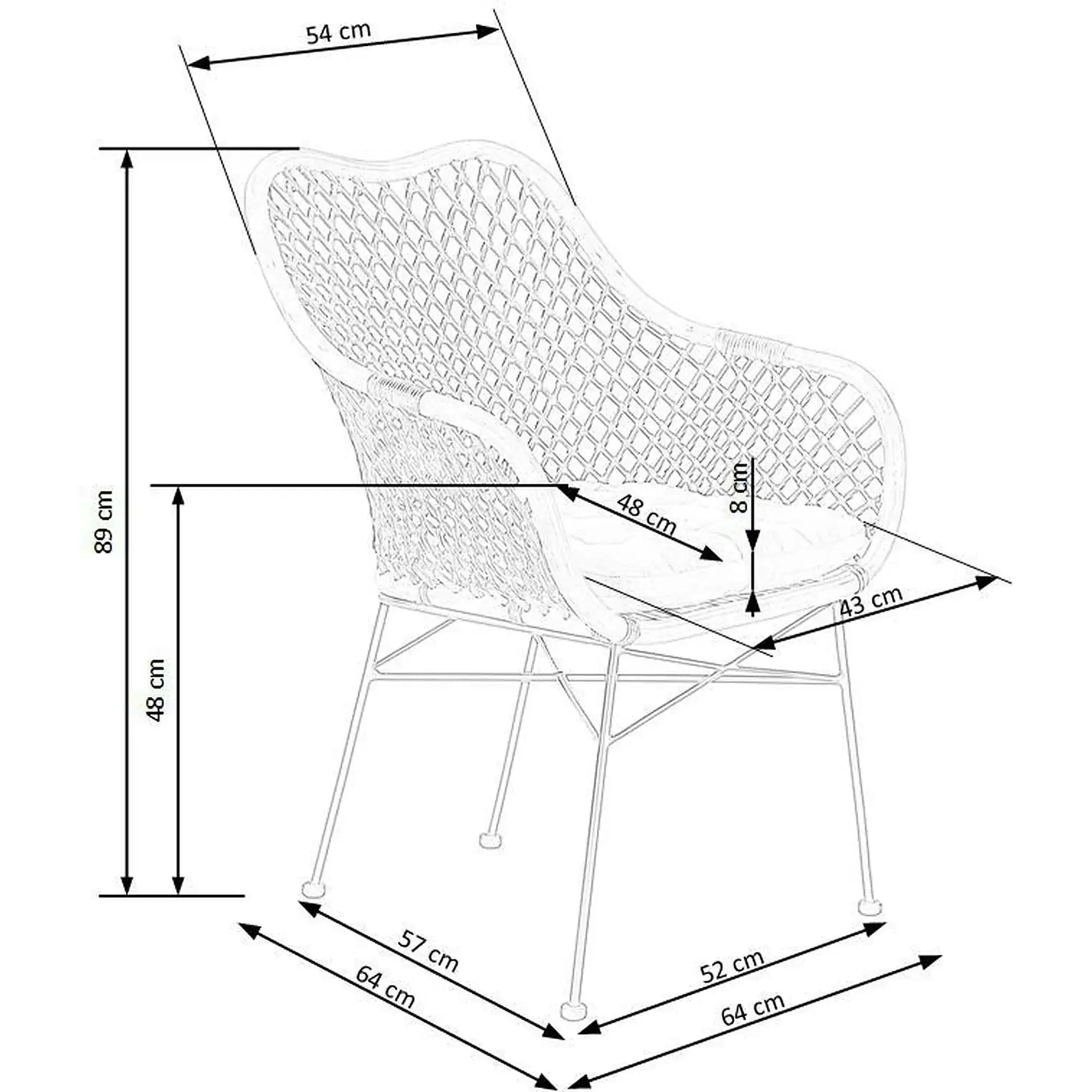 Scaun terasa K336, stejar/maro inchis, ratan natural/metal, 64X64X89 CM