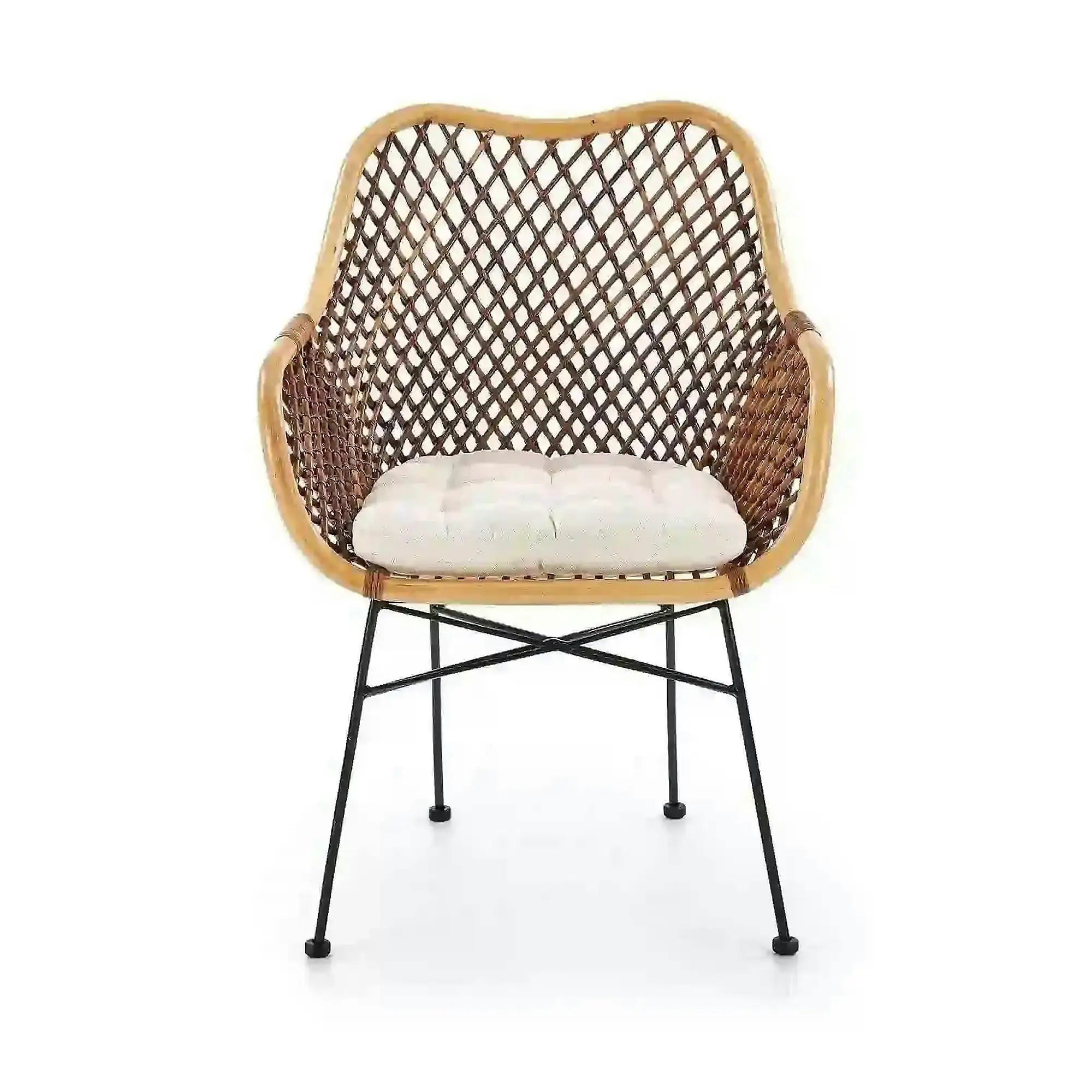 Scaun terasa K336, stejar/maro inchis, ratan natural/metal, 64X64X89 CM