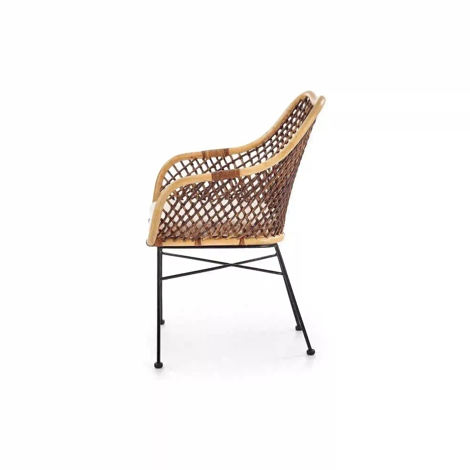 Scaun terasa K336, stejar/maro inchis, ratan natural/metal, 64X64X89 CM