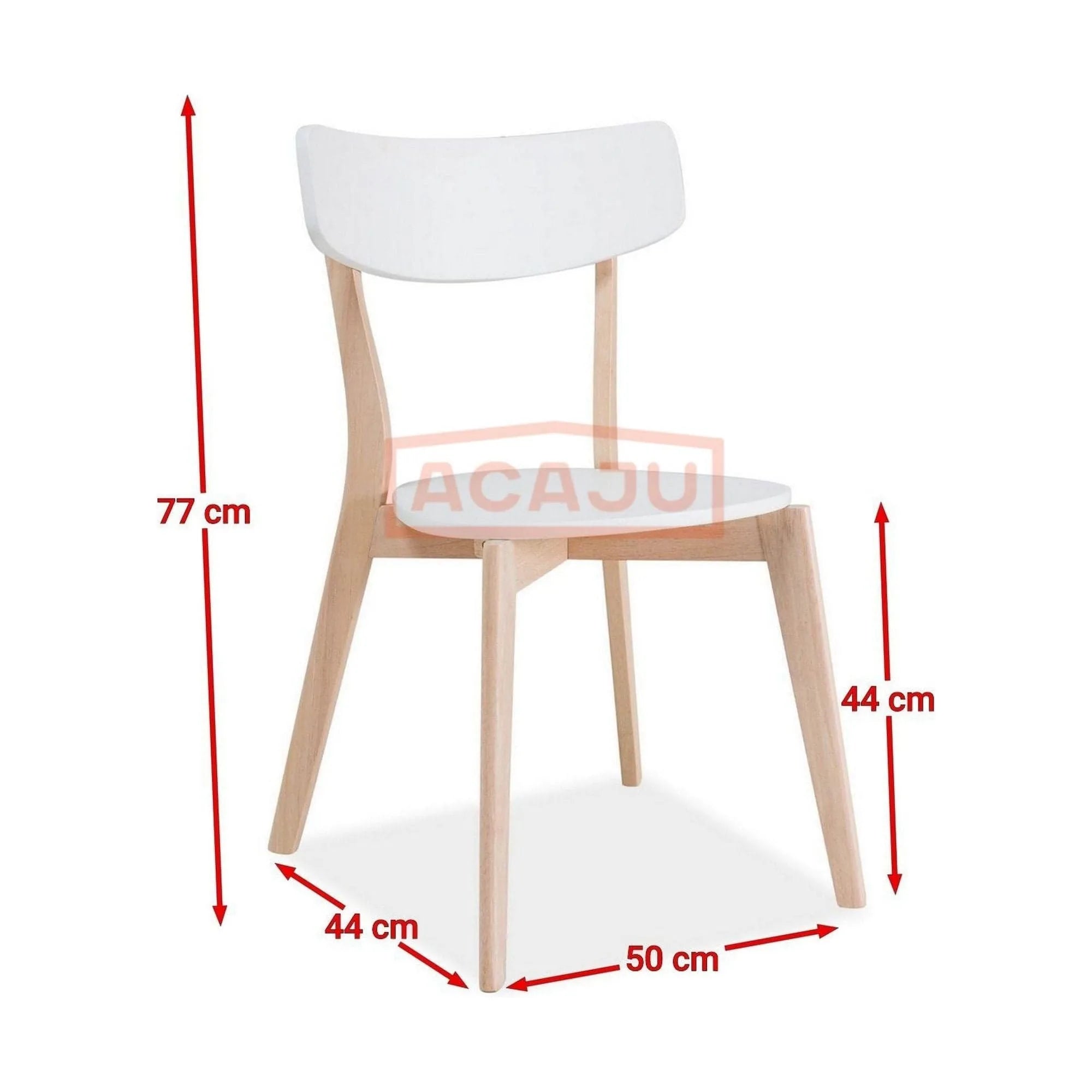 Scaun Tibi, alb/stejar, lemn malaezian, 46x43x79 cm