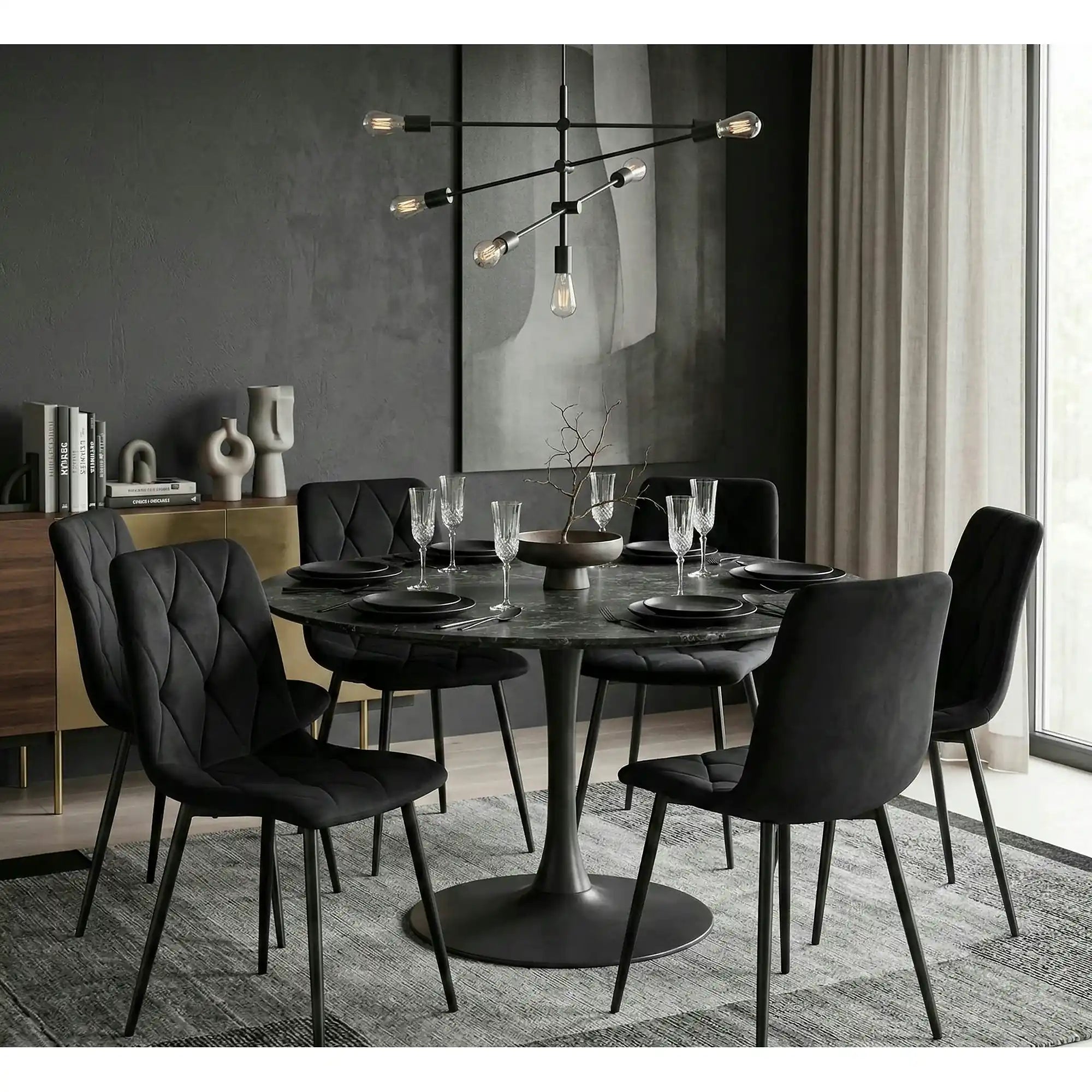 Scaun TOM, negru, stofa catifelata/metal, 45x39x91 cm