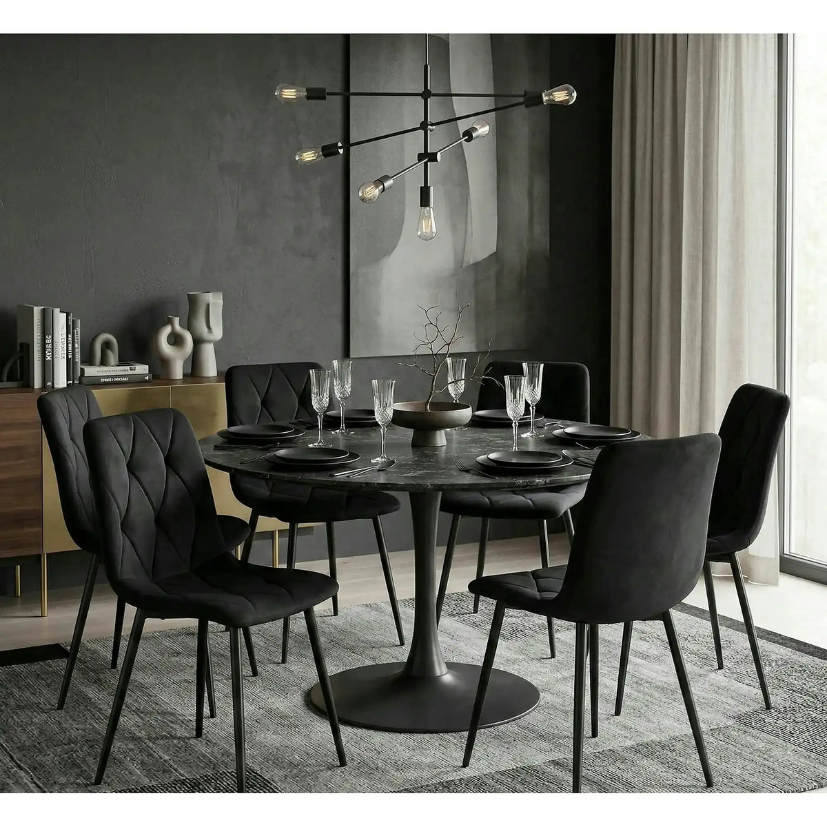 Scaun TOM, negru, stofa catifelata/metal, 45x39x91 cm