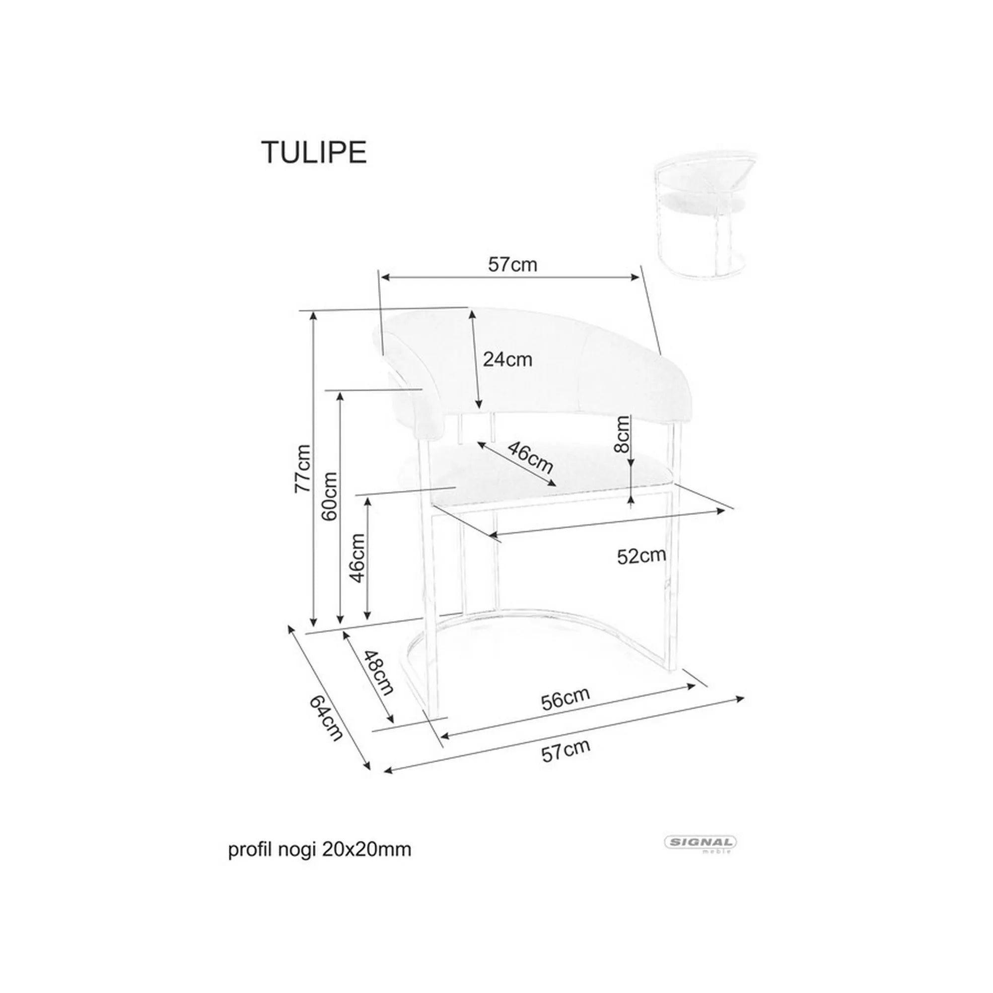 Scaun TULIPE, bej deschis - Bluvel 22, stofa catifelata/metal, 57x64x77 cm