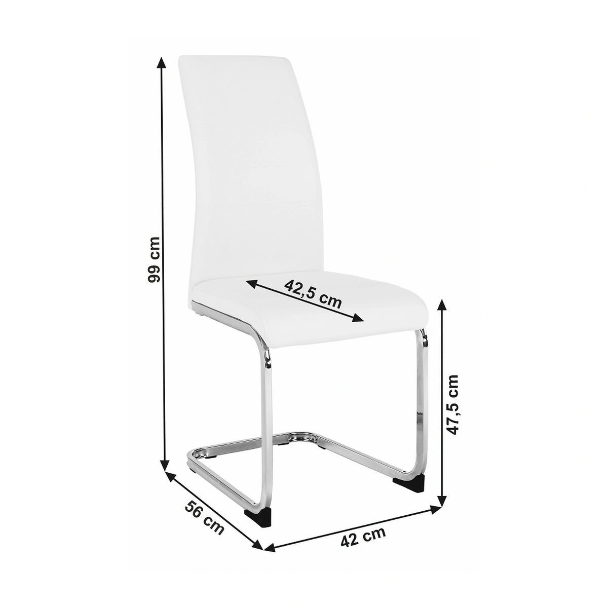 Scaun VATENA, alb/crom, piele ecologica/metal, 42x56x99 cm