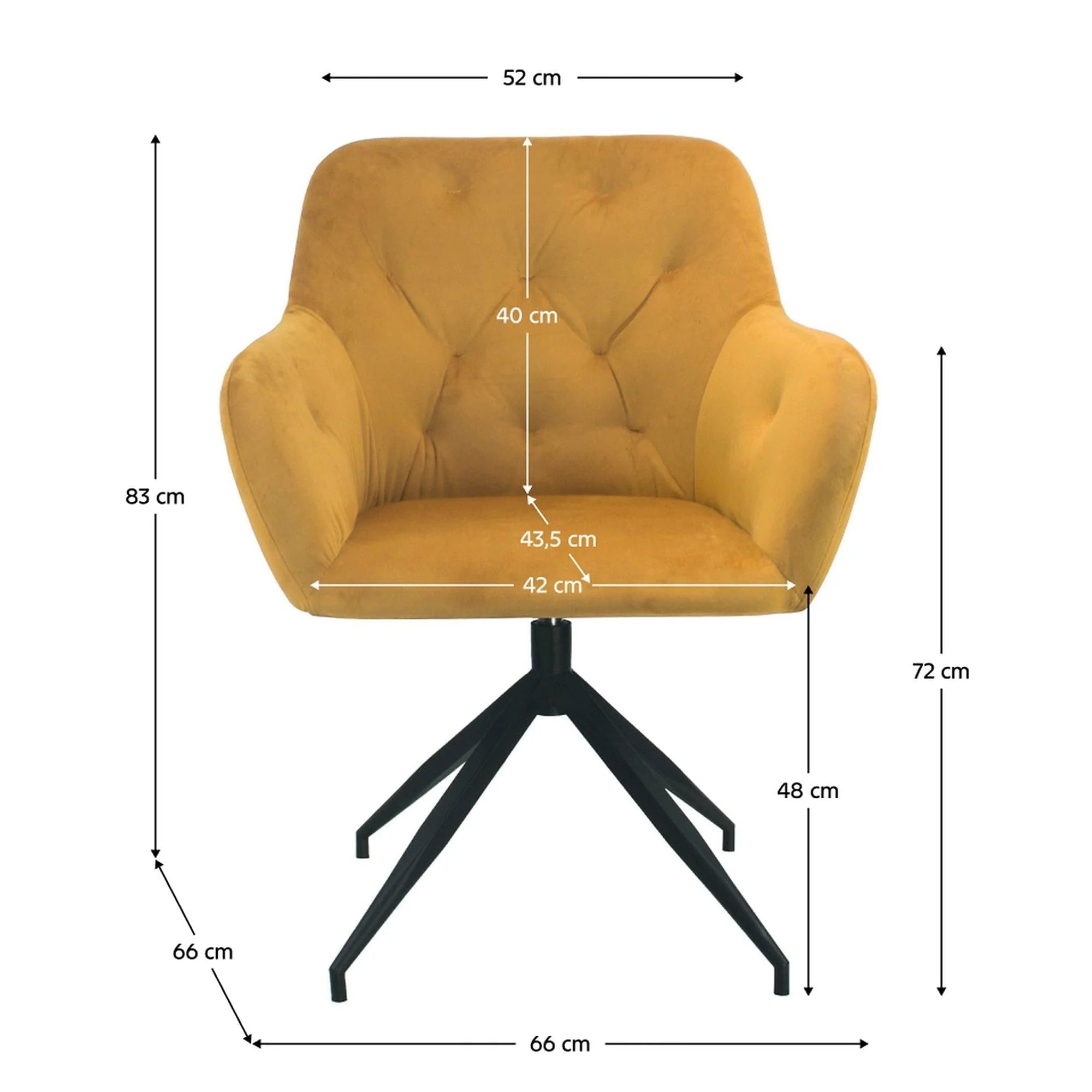 Scaun VELEZA NEW, galben mustar/negru, stofa catifelata/metal, 66x66x83 cm