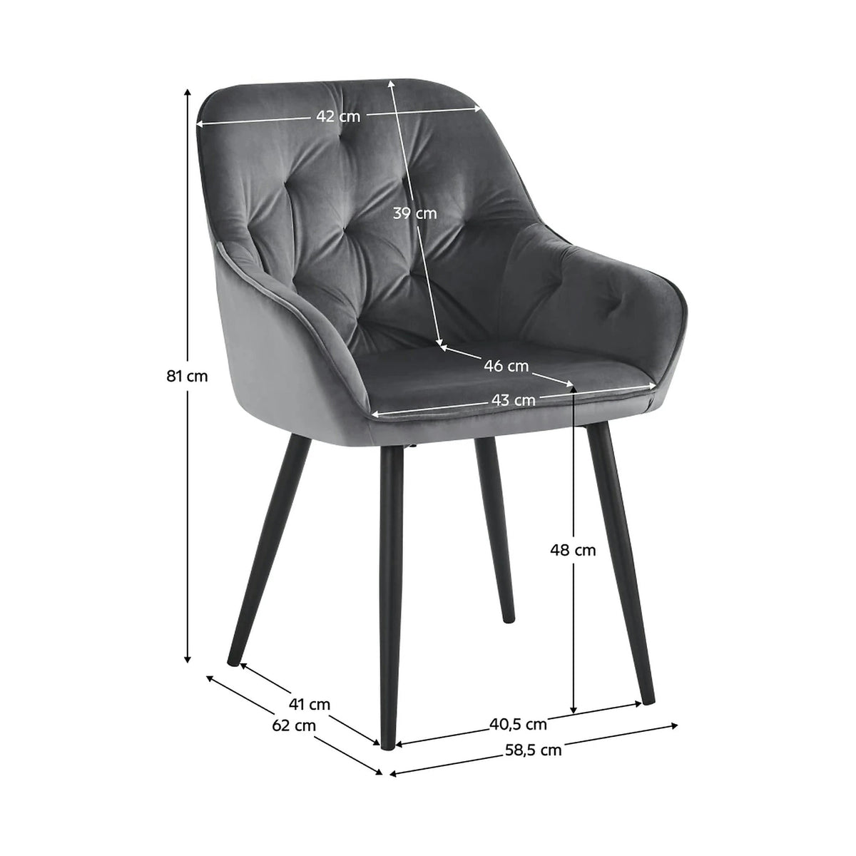 Scaun VERIO, stofa catifelata gri - Bluvel 14, 59x62x81 cm