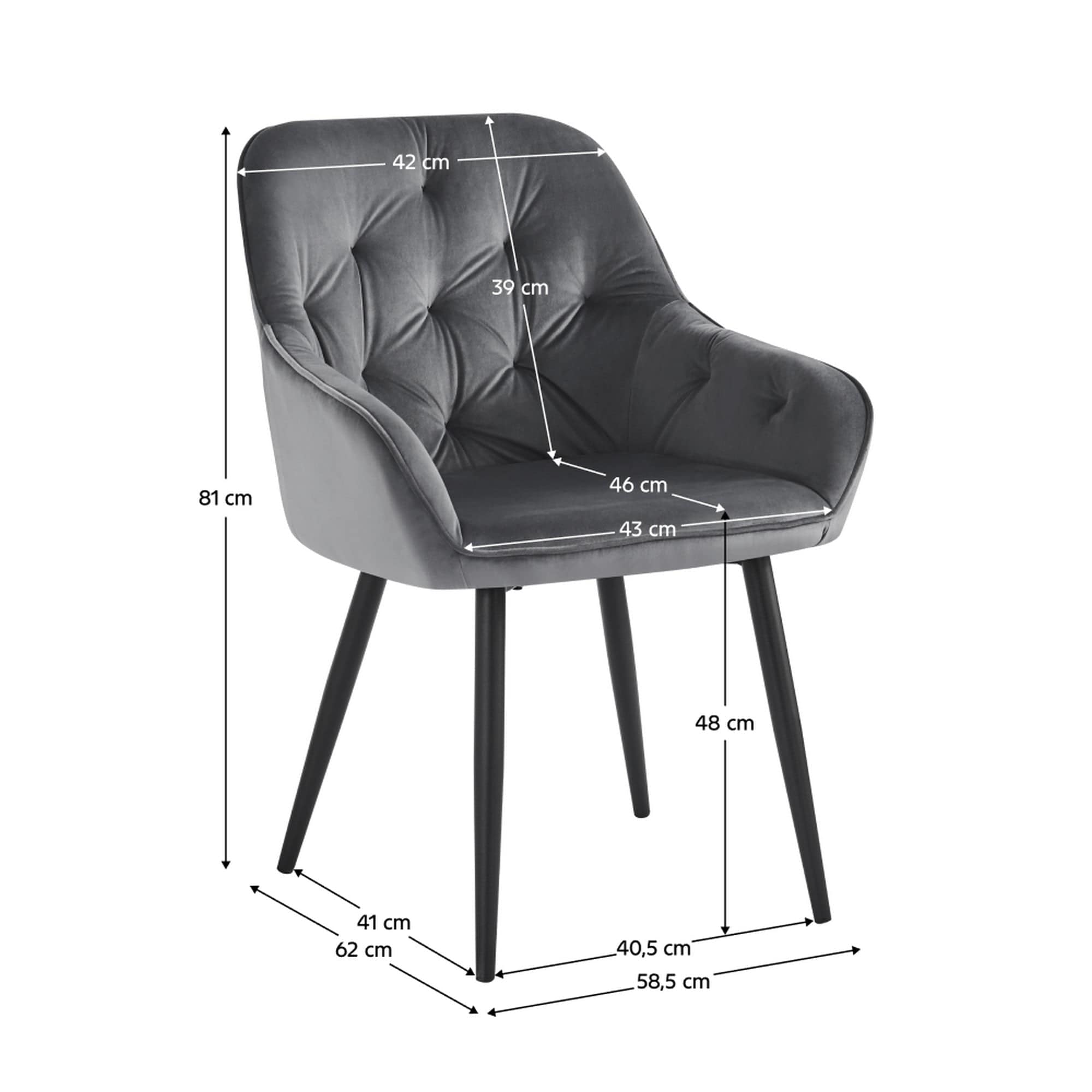 Scaun VERIO, stofa catifelata gri - Bluvel 14, 59x62x81 cm