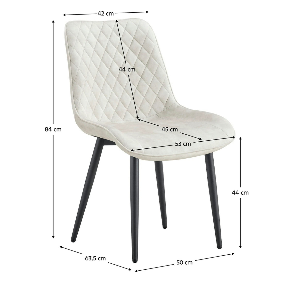 Scaun ZAINA TIP 1, crem/negru, stofa catifelata/metal, 50x64x84 cm