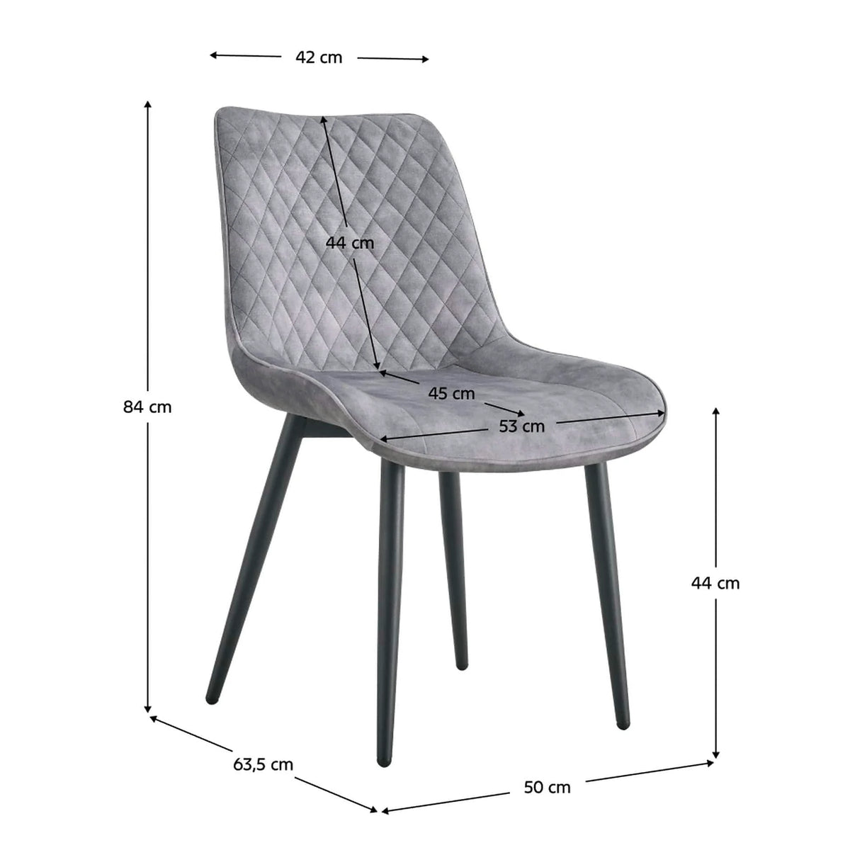 Scaun ZAINA TIP 1, gri deschis/negru, stofa catifelata/metal, 50x64x84 cm