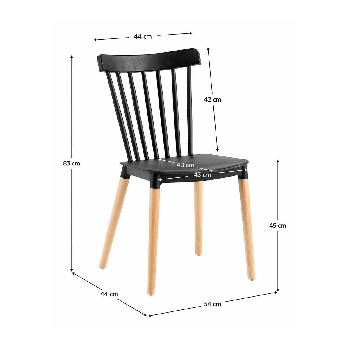 Scaun ZOSIMA, negru/fag, plastic/lemn, 54x44x83 cm