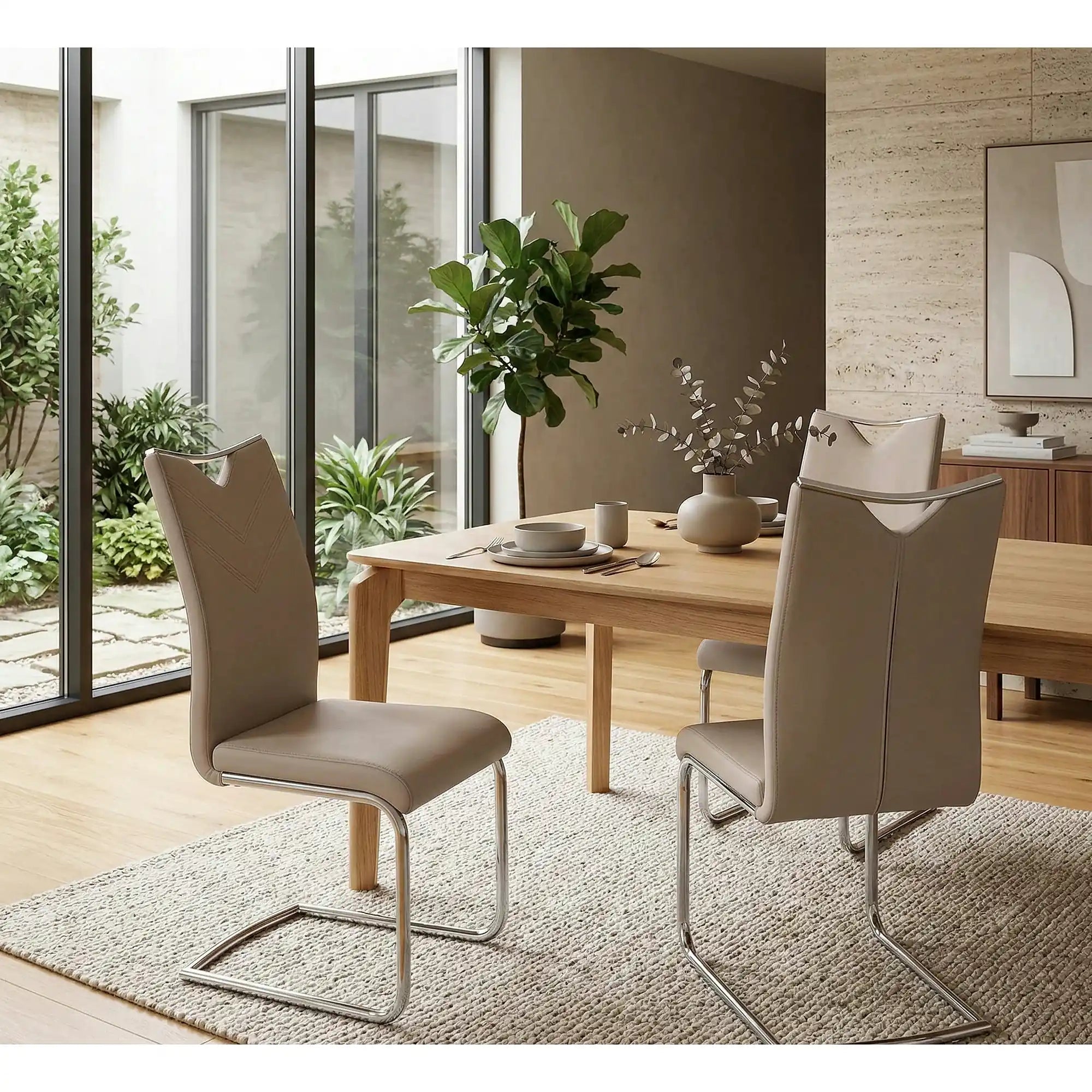 Scaune bucatarie inox K224, cappuccino/crom, piele ecologica/metal, 44x54x100 cm
